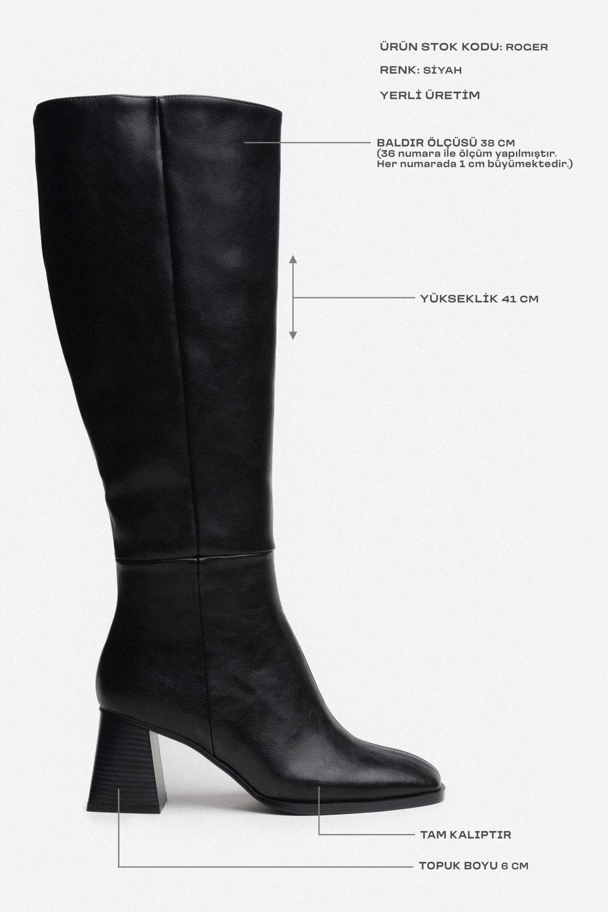 NİŞANTAŞI SHOES-Roger Black Matte Blunt Toe Damenstiefel mit dickem Absatz 3