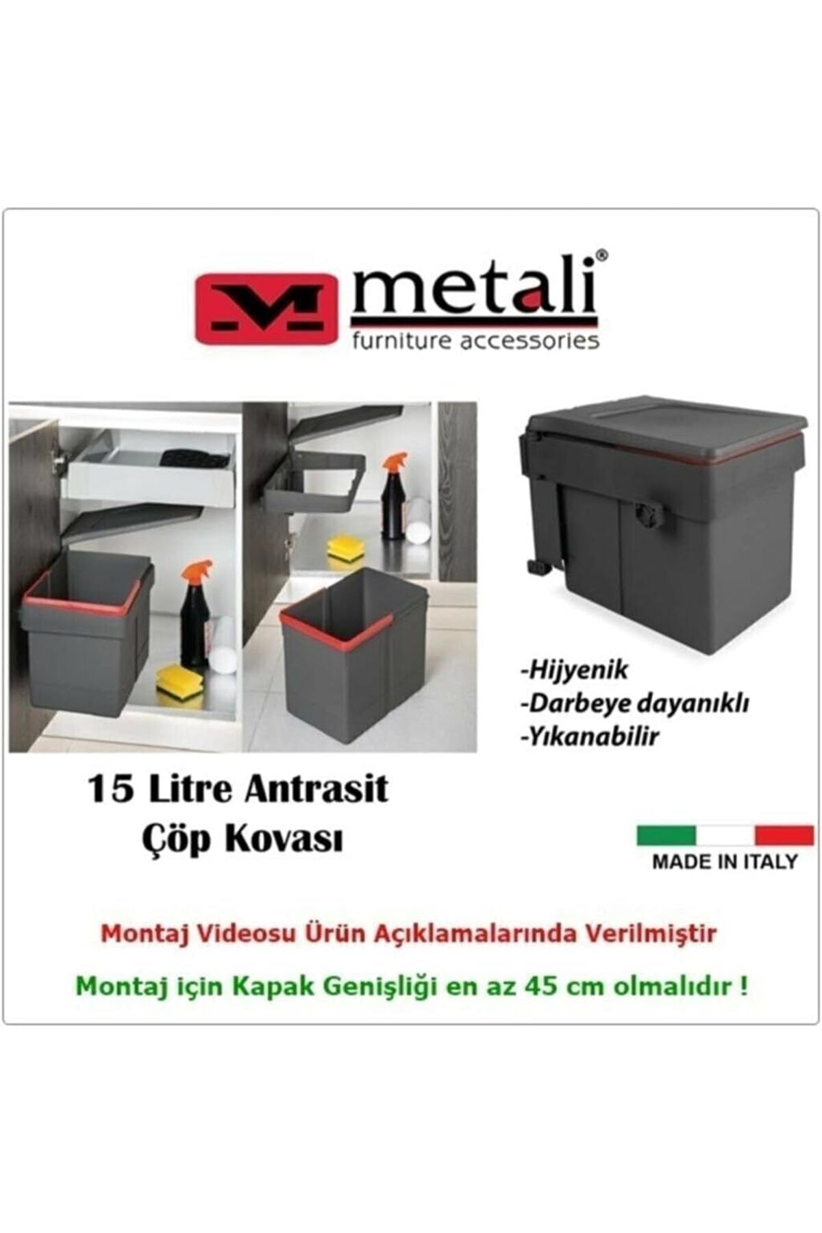 STOREMAX lbstorex Dolap Içi Çöp Kovası Antrasit 15 L Newdsng 1116818