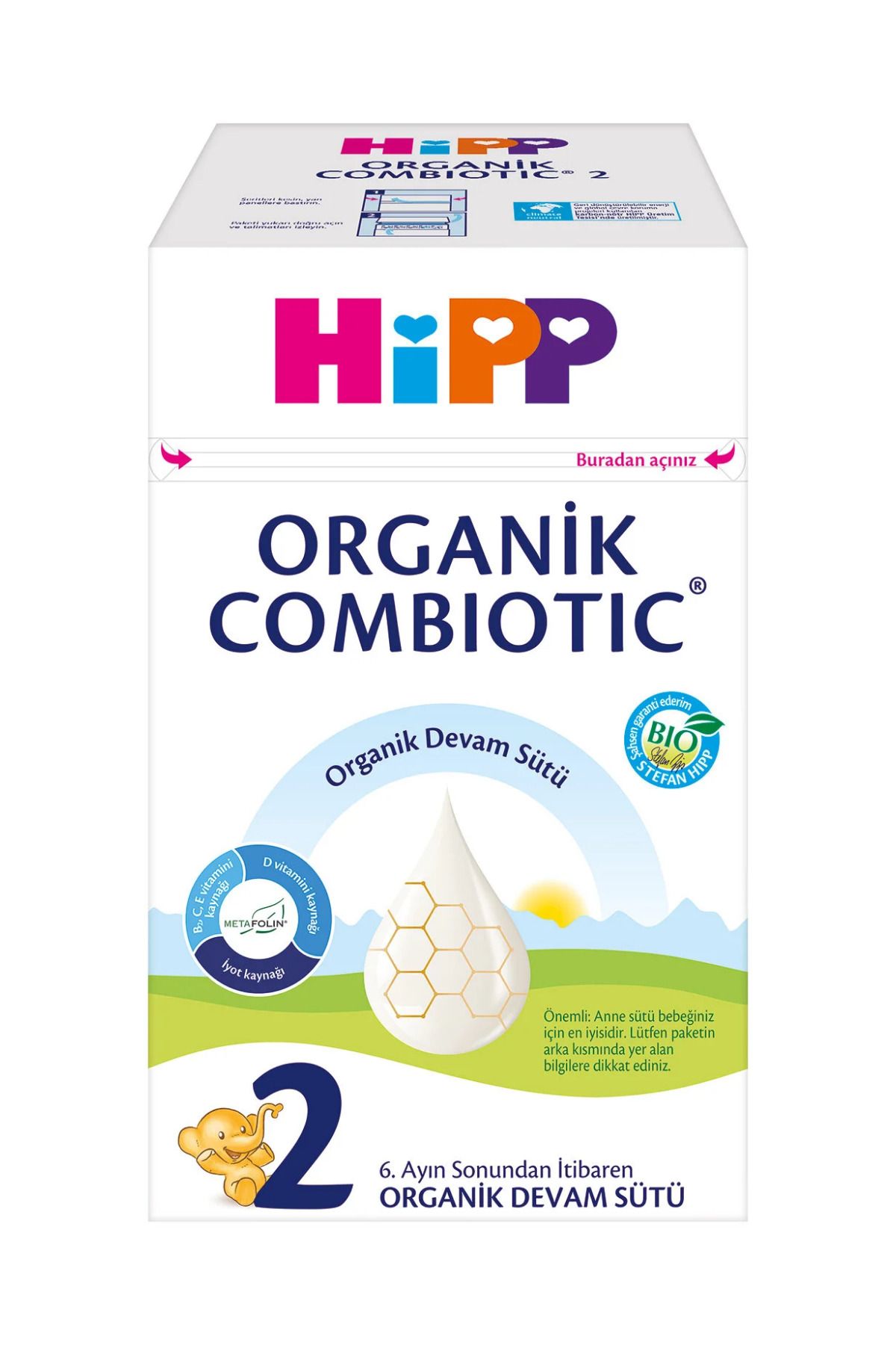 Hipp Organik Combiotic Bebek Sütü 800 gr 0-6 Ay 2 Numara, organik bebek devam sütü, devam sütü