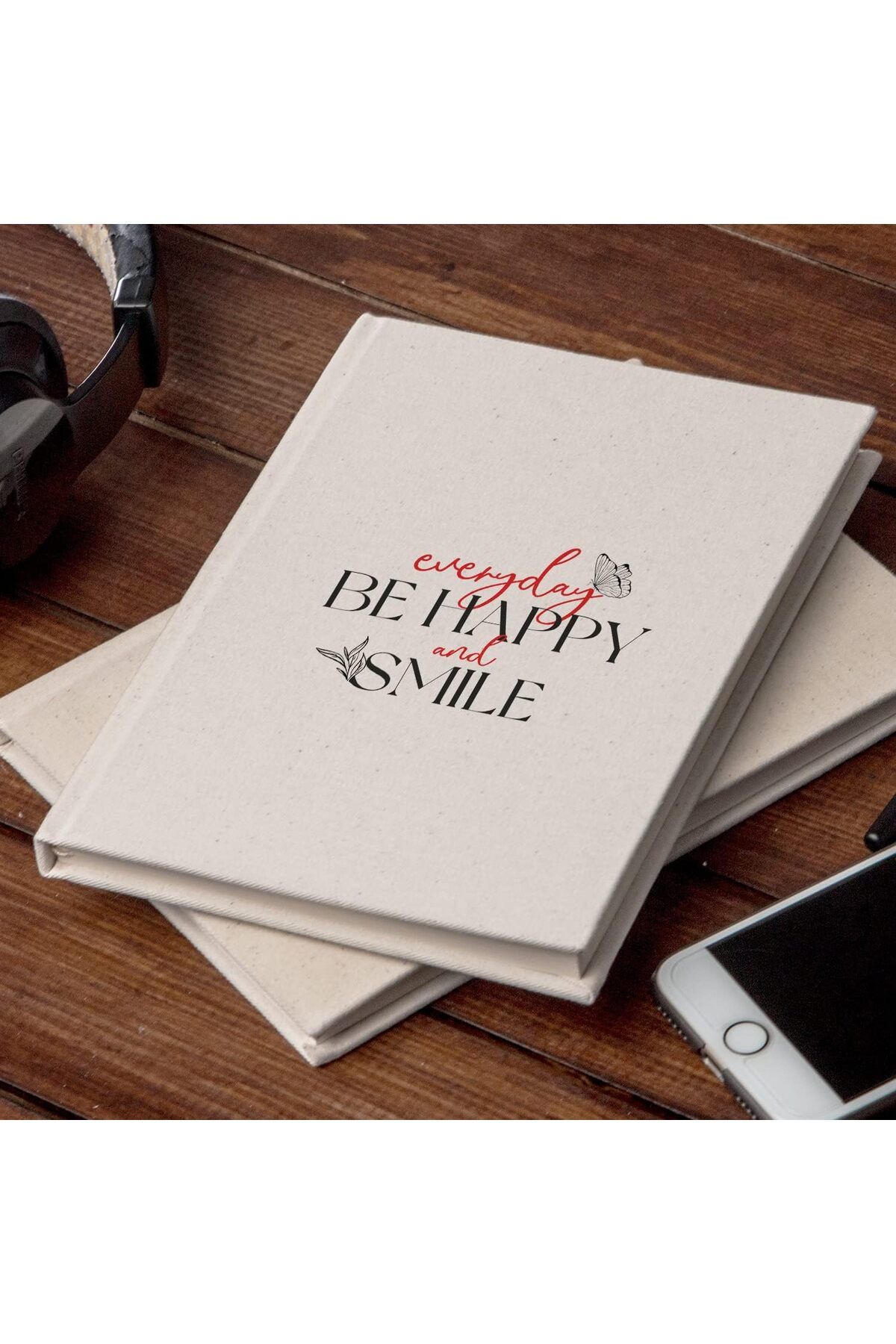 STOREMAX efshopx Be Happy And Smile Tasarımlı Kanvas Defter New Desing 1002192