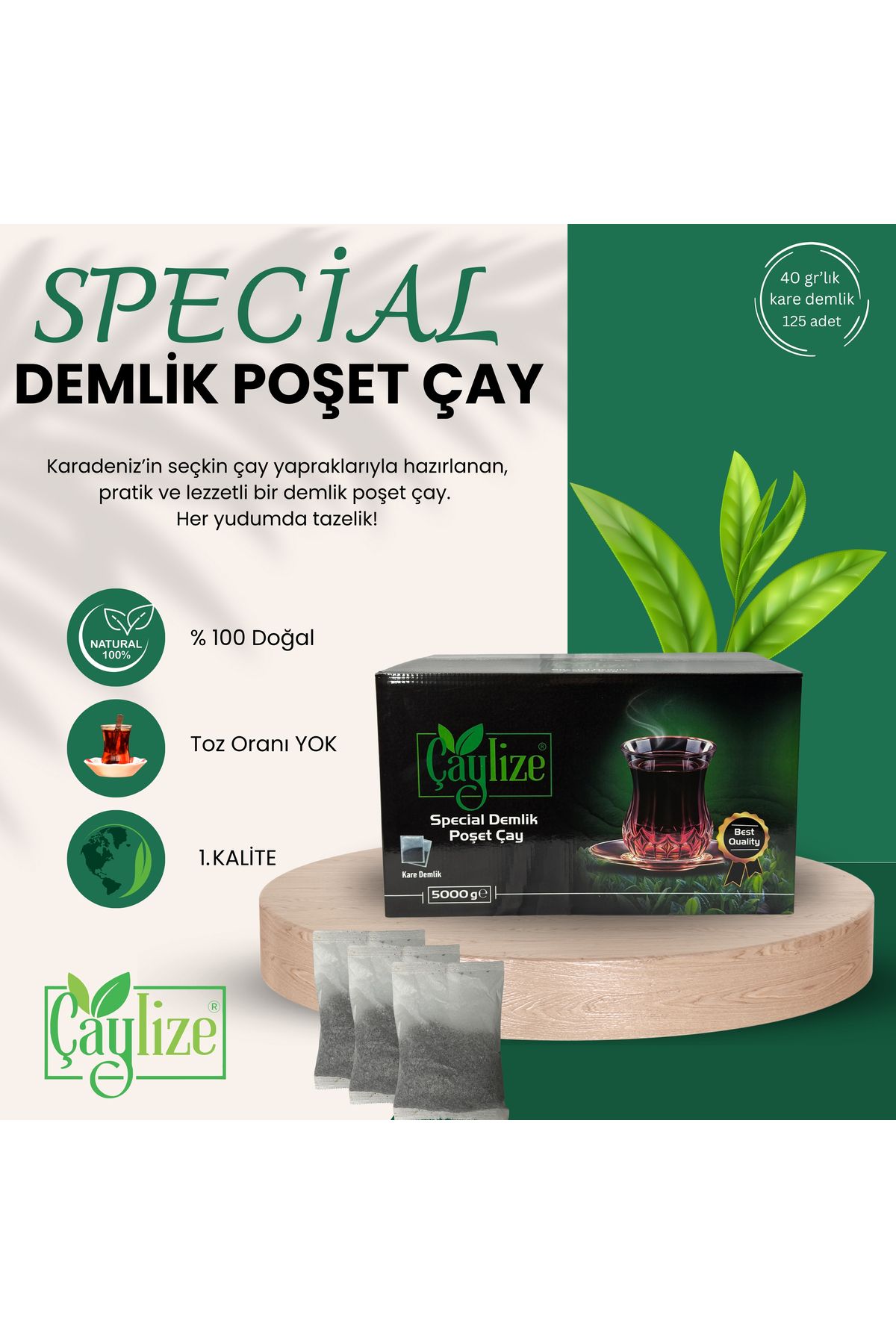 ÇAYLİZE doğadan size ÇAYLİZE SPECİAL DEMLİK POŞET ÇAY 5KG. 40GR.