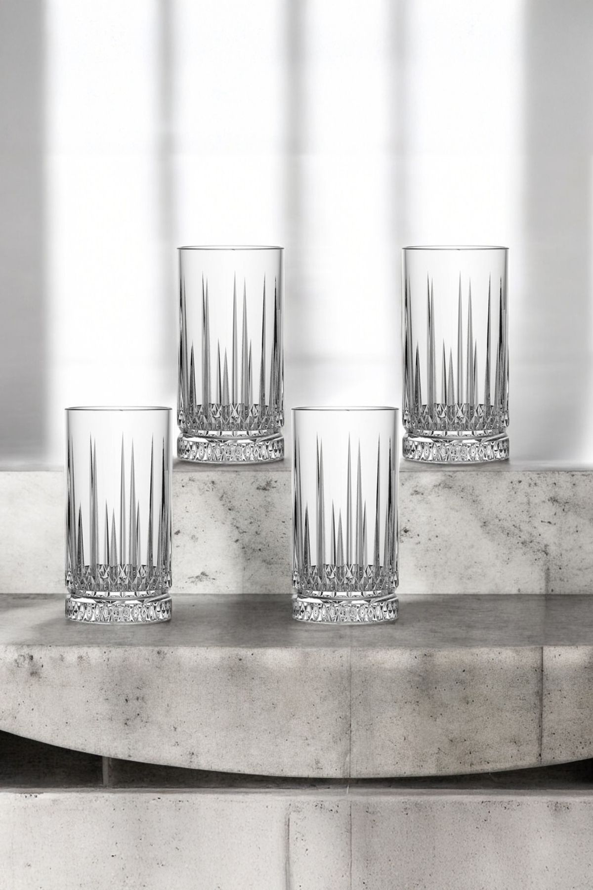 Vadi-Bianca Set of 4 Crystal Patterned Glass Soft Drink Glasses 466 ml - Stylish and Convenient 1