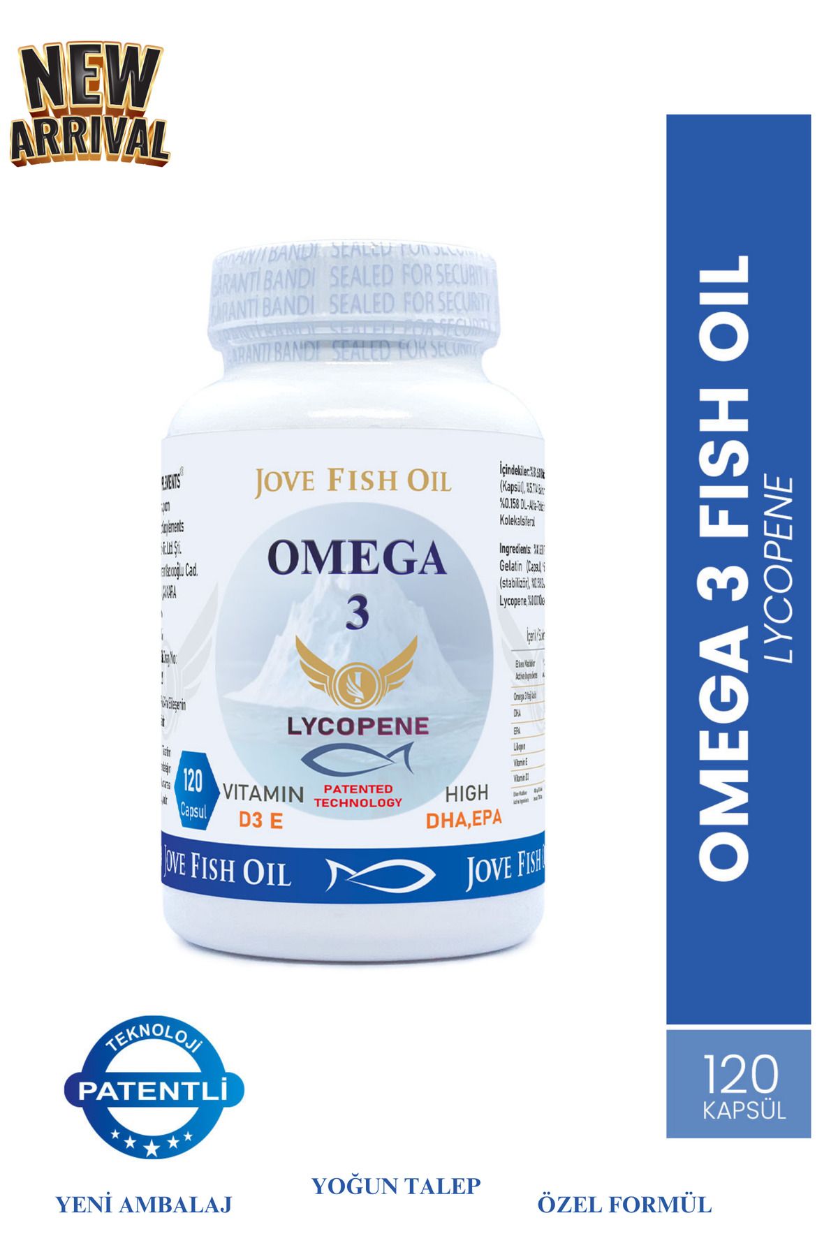 Jove Fish Oil Omega-3 E Vitamini D3 Vitamini Likopen Yüksek Epa Dha 120 Kapsül