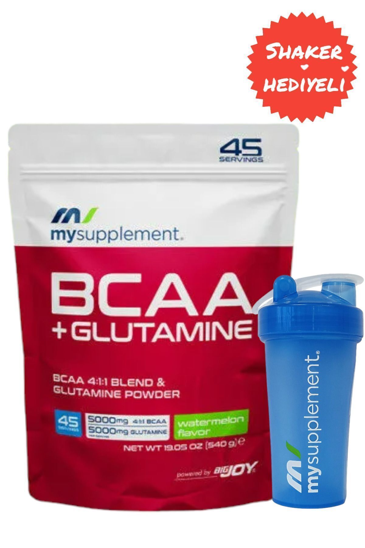 MYSUPPLEMENT Bcaa Glutamine Karpuz Aromalı - 45 Servis - 540 gr - Amino Asit - Shaker Hediyeli