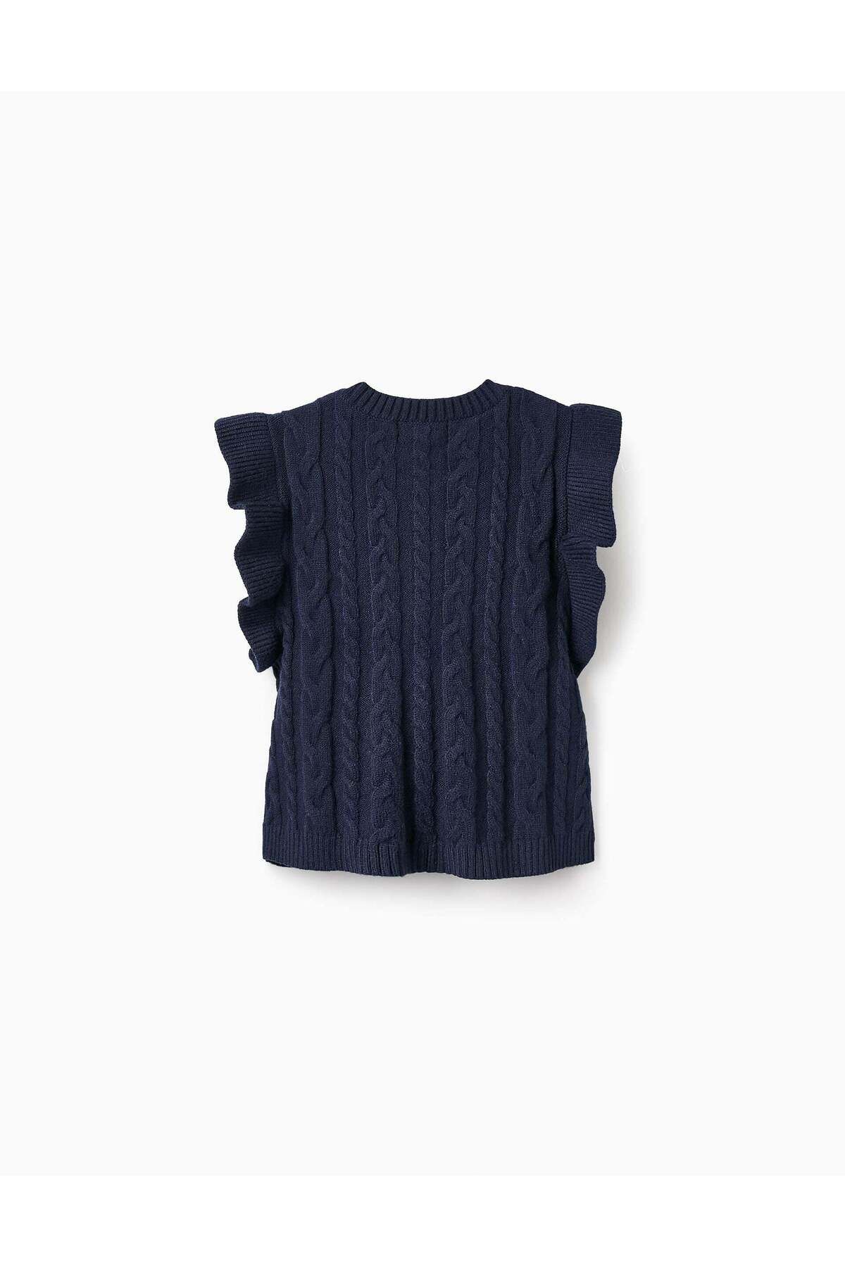 Ziddy-KNITTED FRILL WAISTCOAT FOR GIRLS DARK BLUE 2