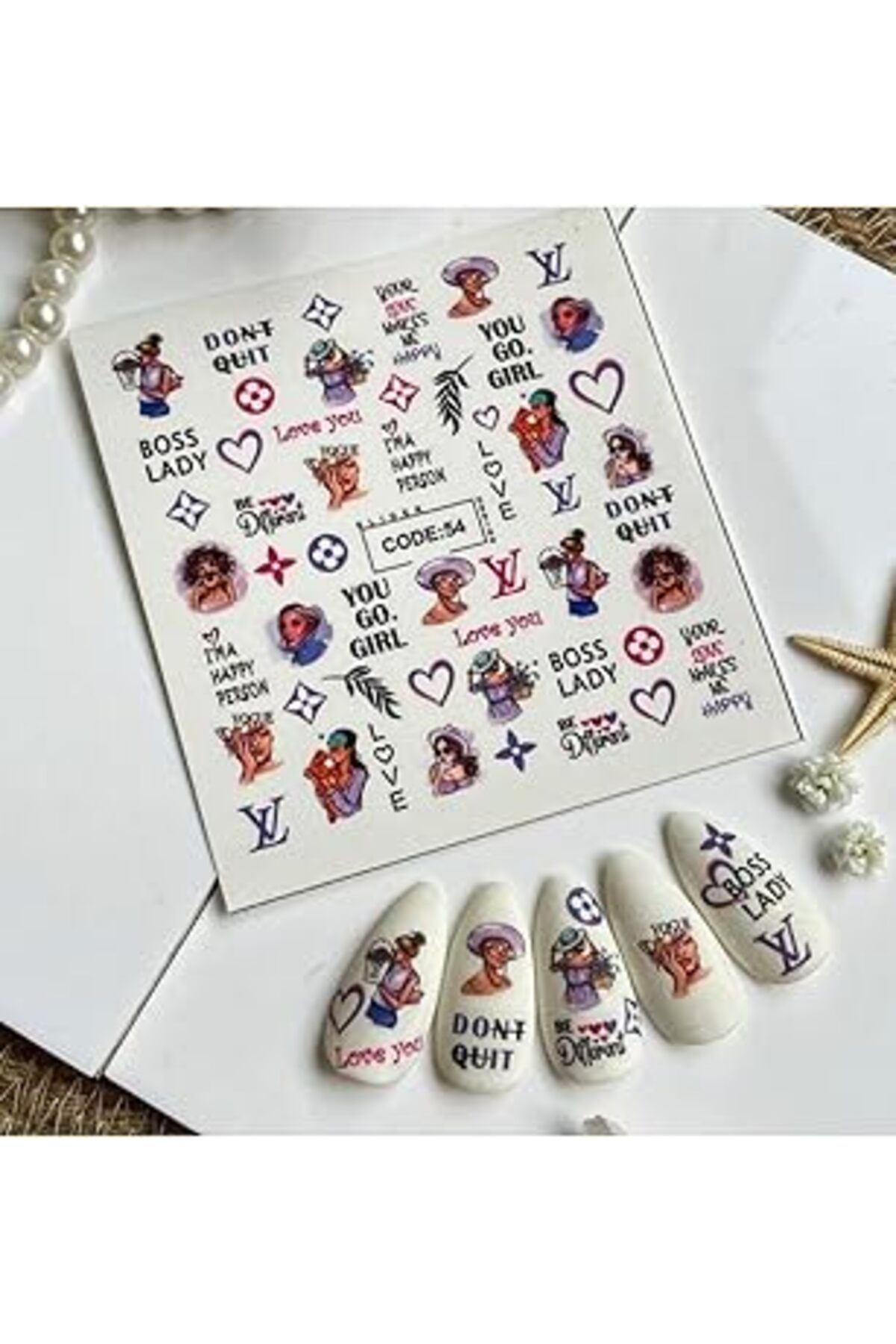 YTT Marketing Boos Lady Desenli Tırnak Dövmesi Tırnak Tattoo Nail Art Tırnak Sticker