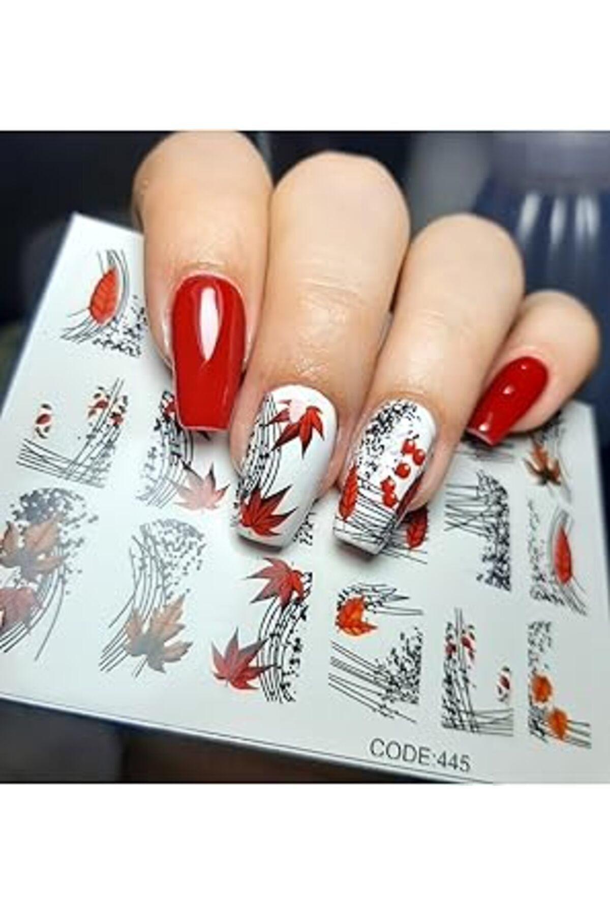 YTT Marketing Kırmızı Yaprak Desenli Tırnak Dövmesi Tırnak Tattoo Nail Art Tırnak Sticker