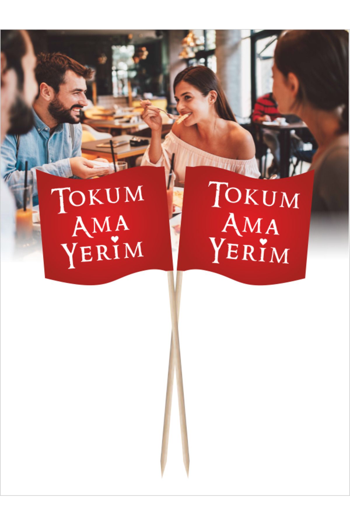 Home Tokum Ama Yerim Yazılı Çift Taraflı Yemek Kullanımlarına Uygun Bayrak Kürdan - 10 cm 30 adet