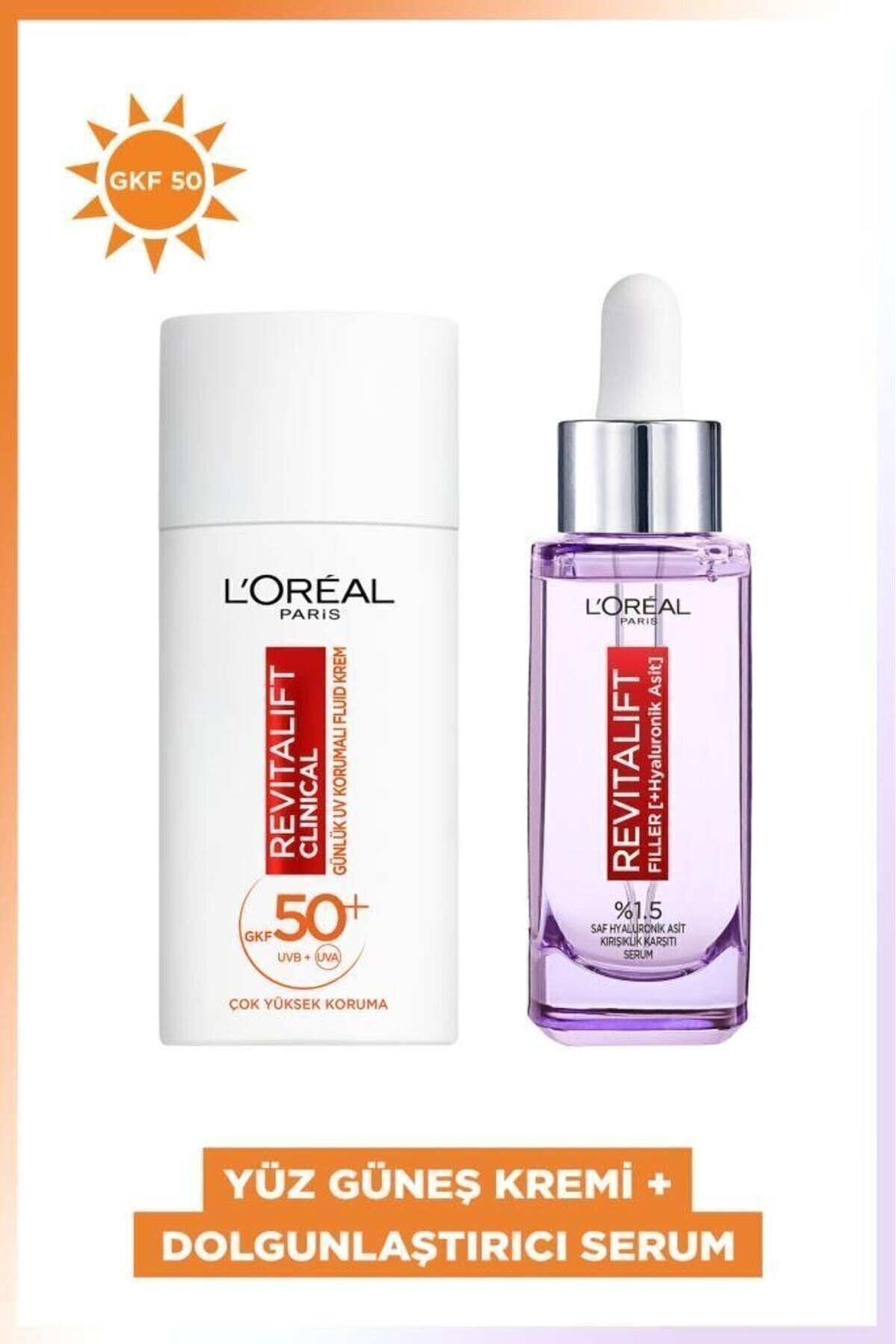 L'Oreal Paris Revitalift Clinical Spf 50+ Yüz Güneş Kremi 50ml &revitalift Filler %1.5 Saf Hyaluronik Asit Serum