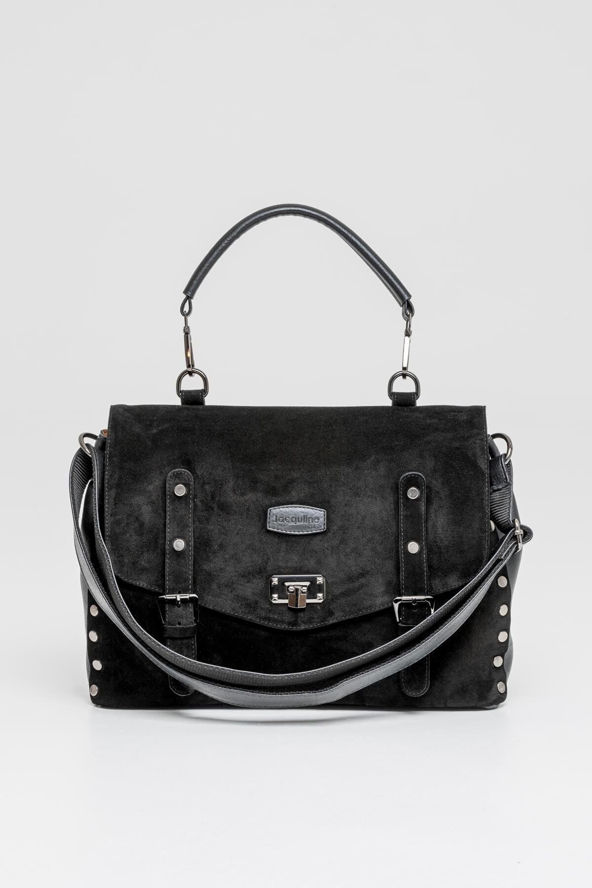 Jacquline-Black Larissa Women's Genuine Nubuck Hand and Shoulder Bag 3