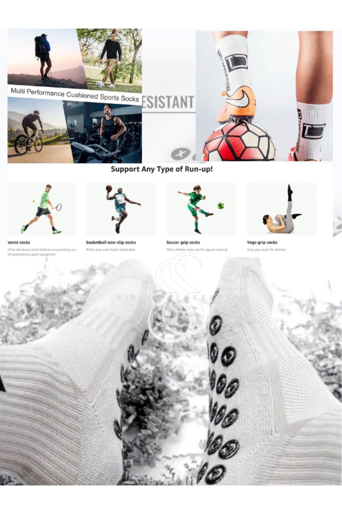 Sirius Sportswear Tapesocks Ithal Çift Katman Futbol Kauçuk Kaydırmaz Taban Dikişsiz Maç Sporcu Tozluk Halı Saha Çorap