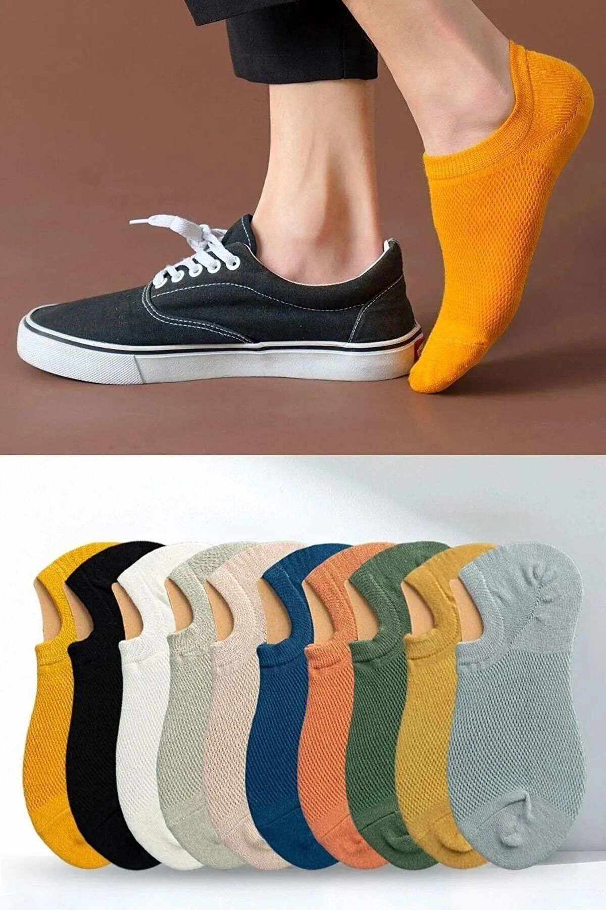 OXVİN-Pack of 10 Invisible Socks Multicolor Unisex Sneaker Socks 1