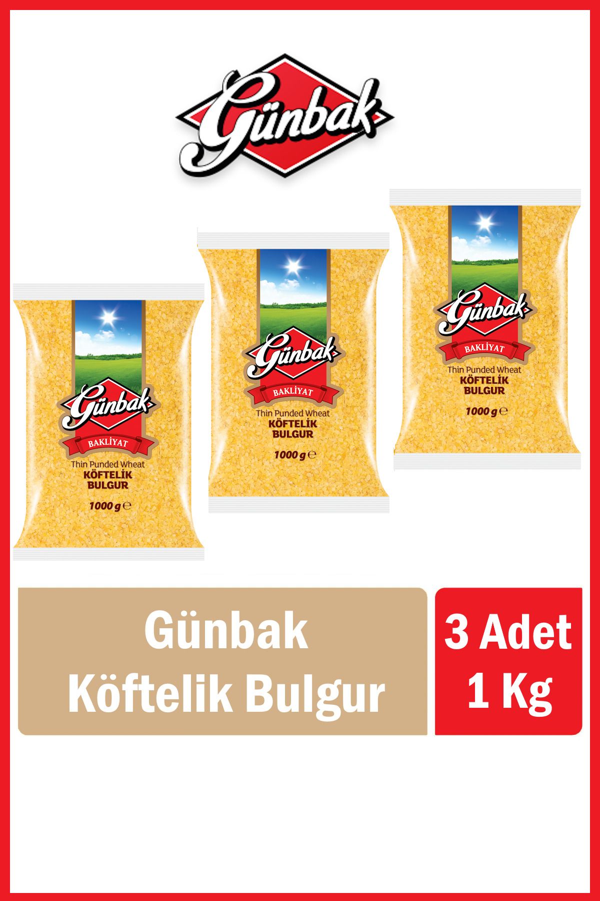 Günbak Köftelik Bulgur 1 Kg x 3 Adet