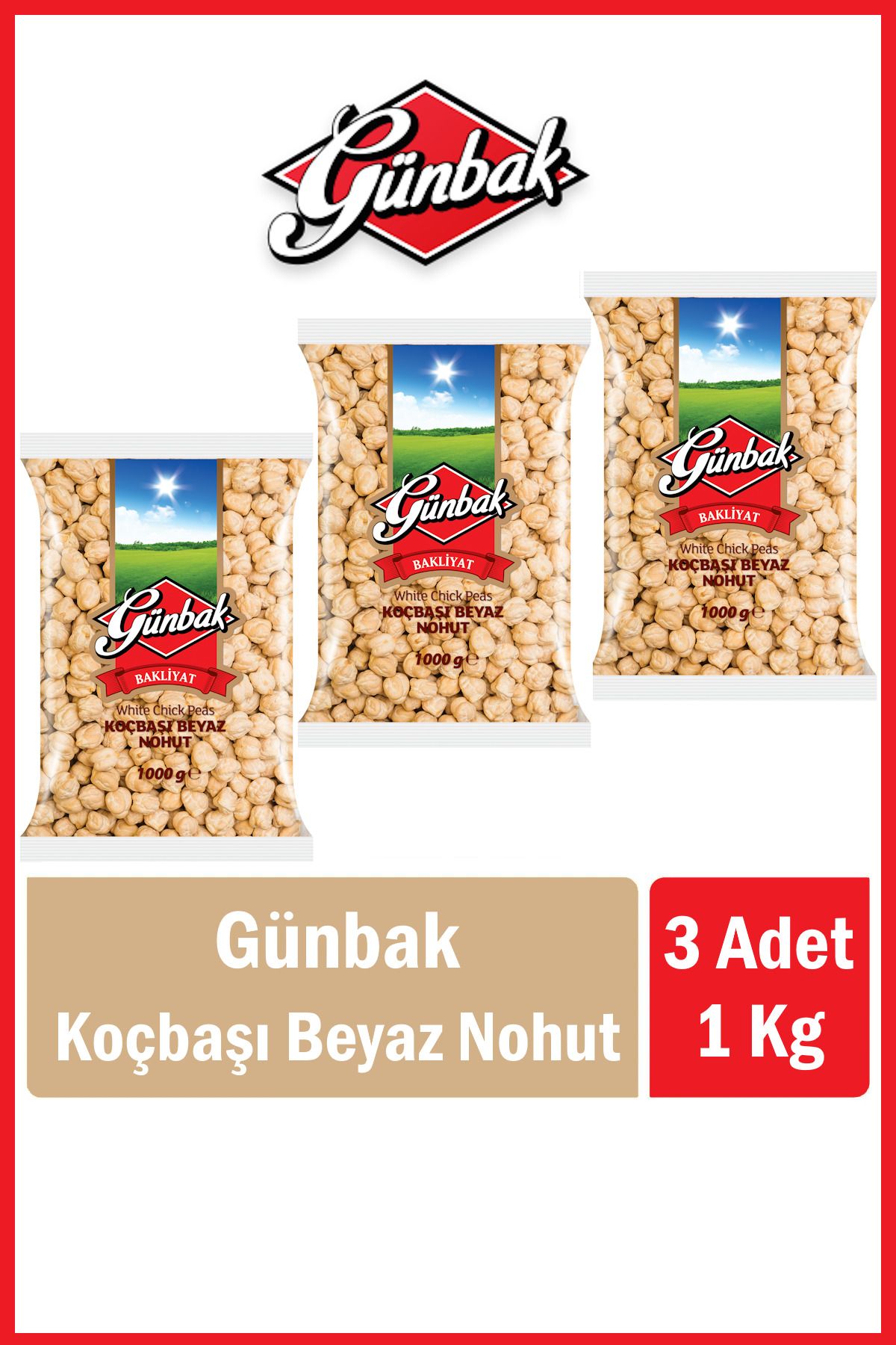 Günbak Koçbaşı Beyaz Nohut 1 Kg x 3 Adet