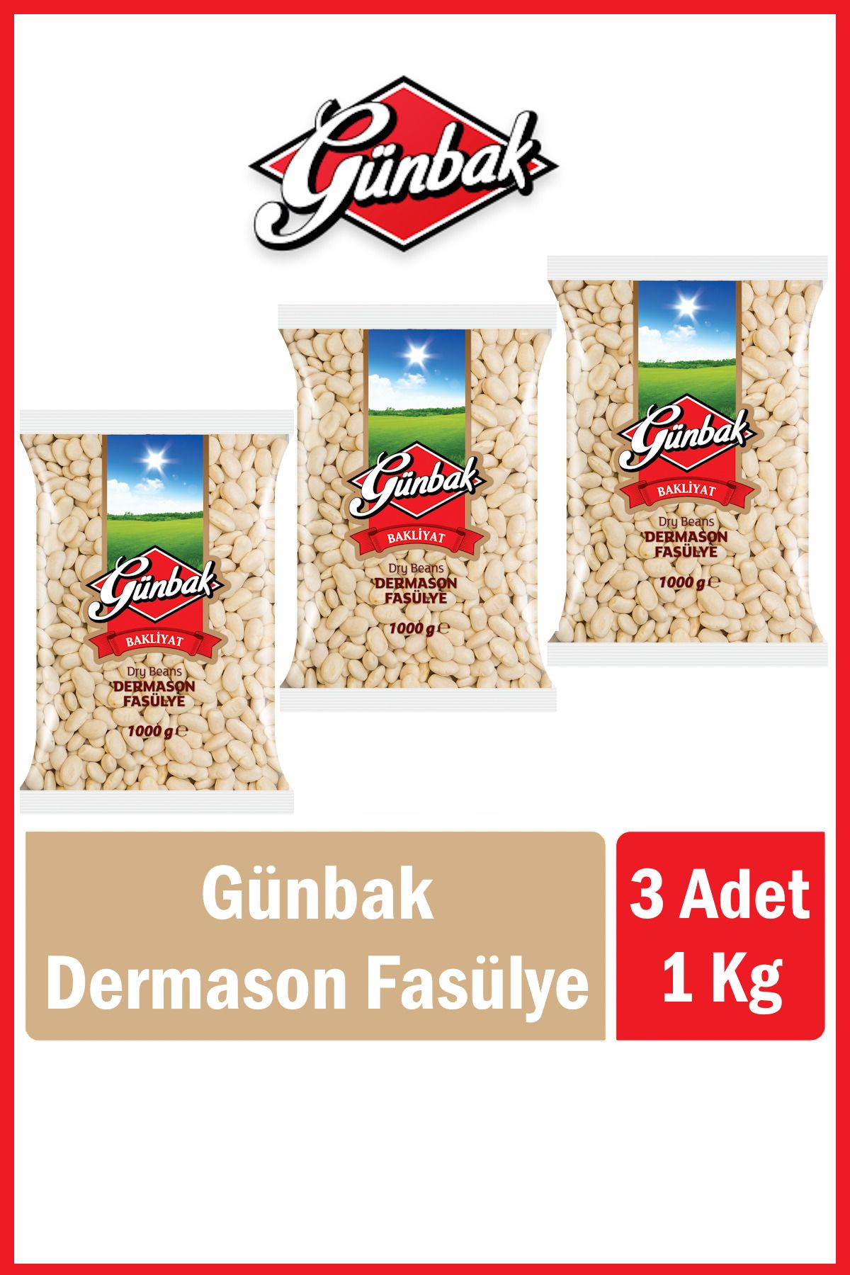 Günbak Dermason Fasülye 1 Kg x 3 Adet