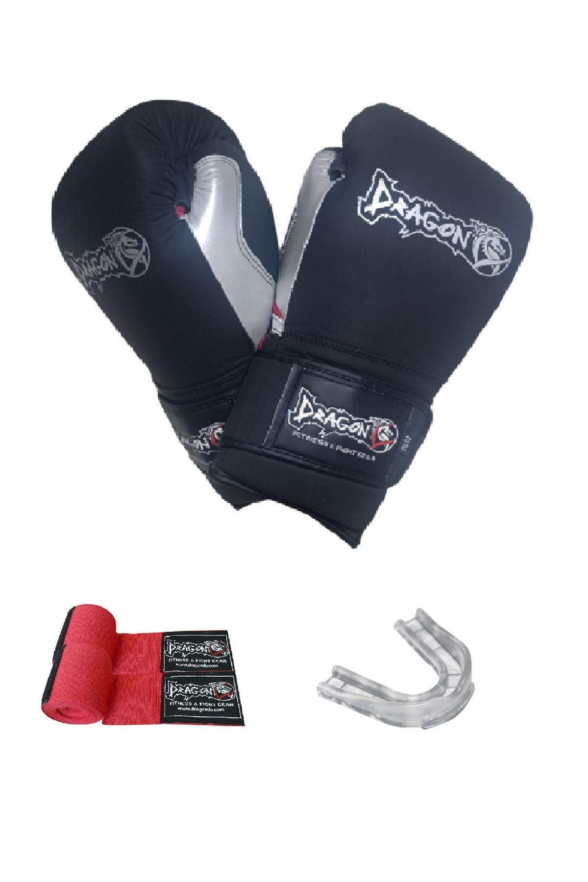 Dragondo Heavy Deri Kick Boks, Muay Thai Ve Boks Eldiveni  Siyah bandaj dişlik set 18 oz ve 20 oz Gloves