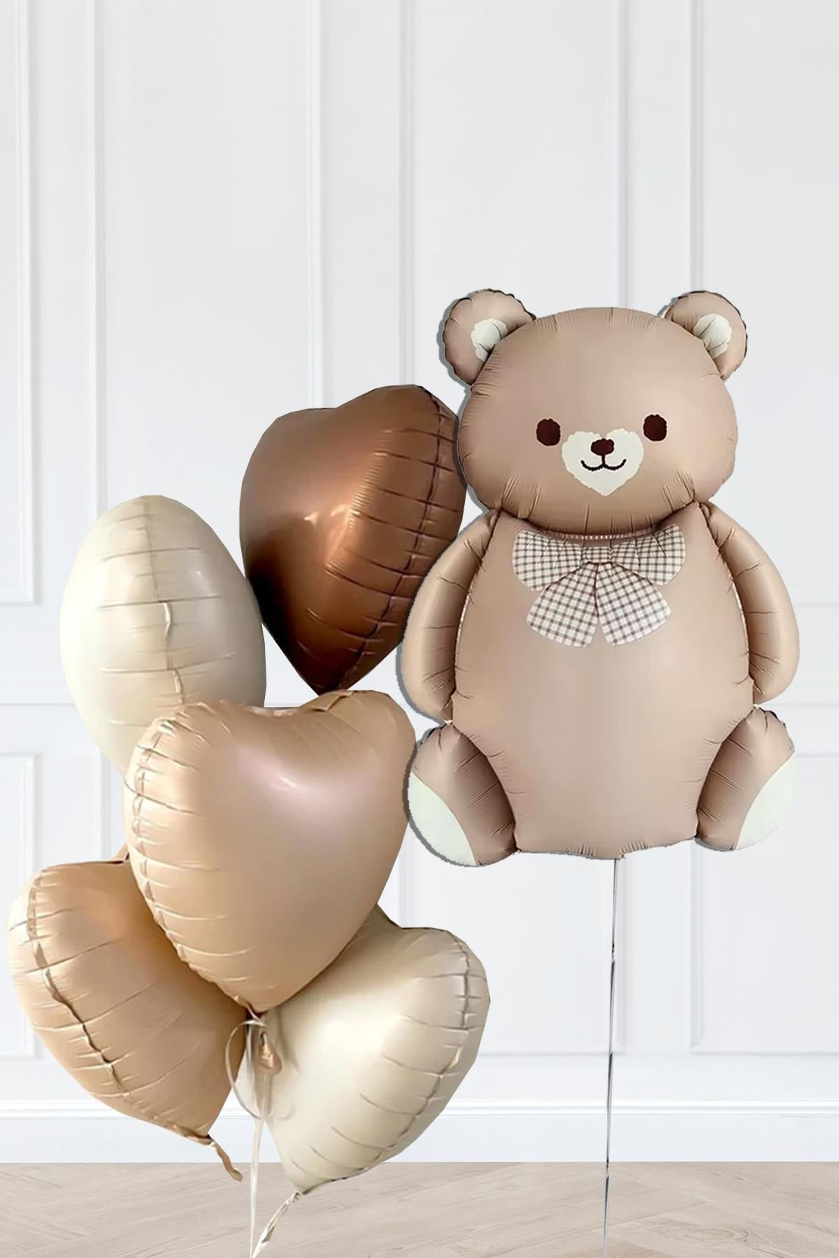 Öz-bal Retro Ayı ve 5 Retro Krem Karamel Çikolata Kahve Kalp Folyo Balon Seti