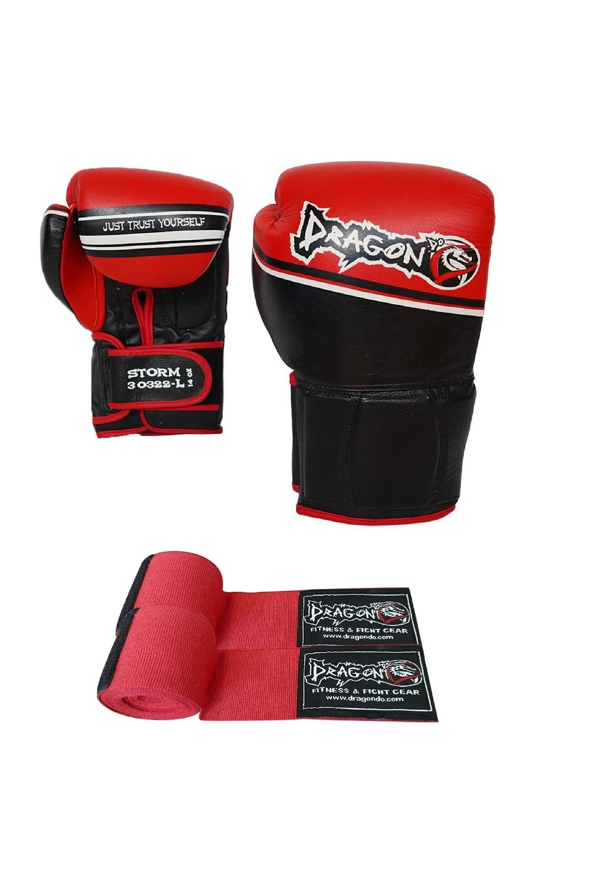 Dragondo Storm Deri Boks eldiveni Deri Kick Boks, Muay Thai Eldiveni Gloves Giftoom  Kırmızı Bandaj set