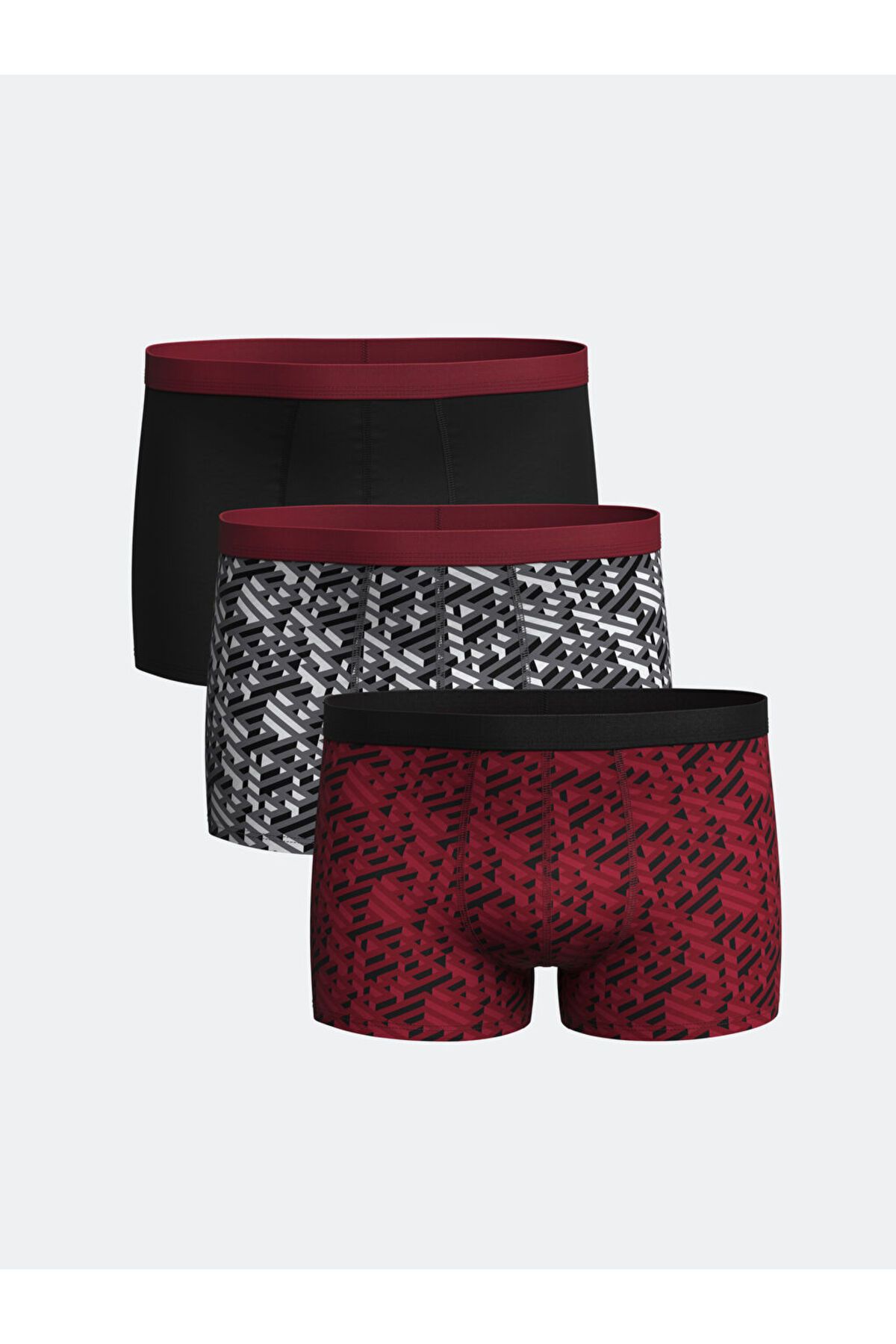 LC Waikiki Bordo Standart Kalıp Pamuklu Esnek Erkek Boxer 3'lü S55935Z8NVY25