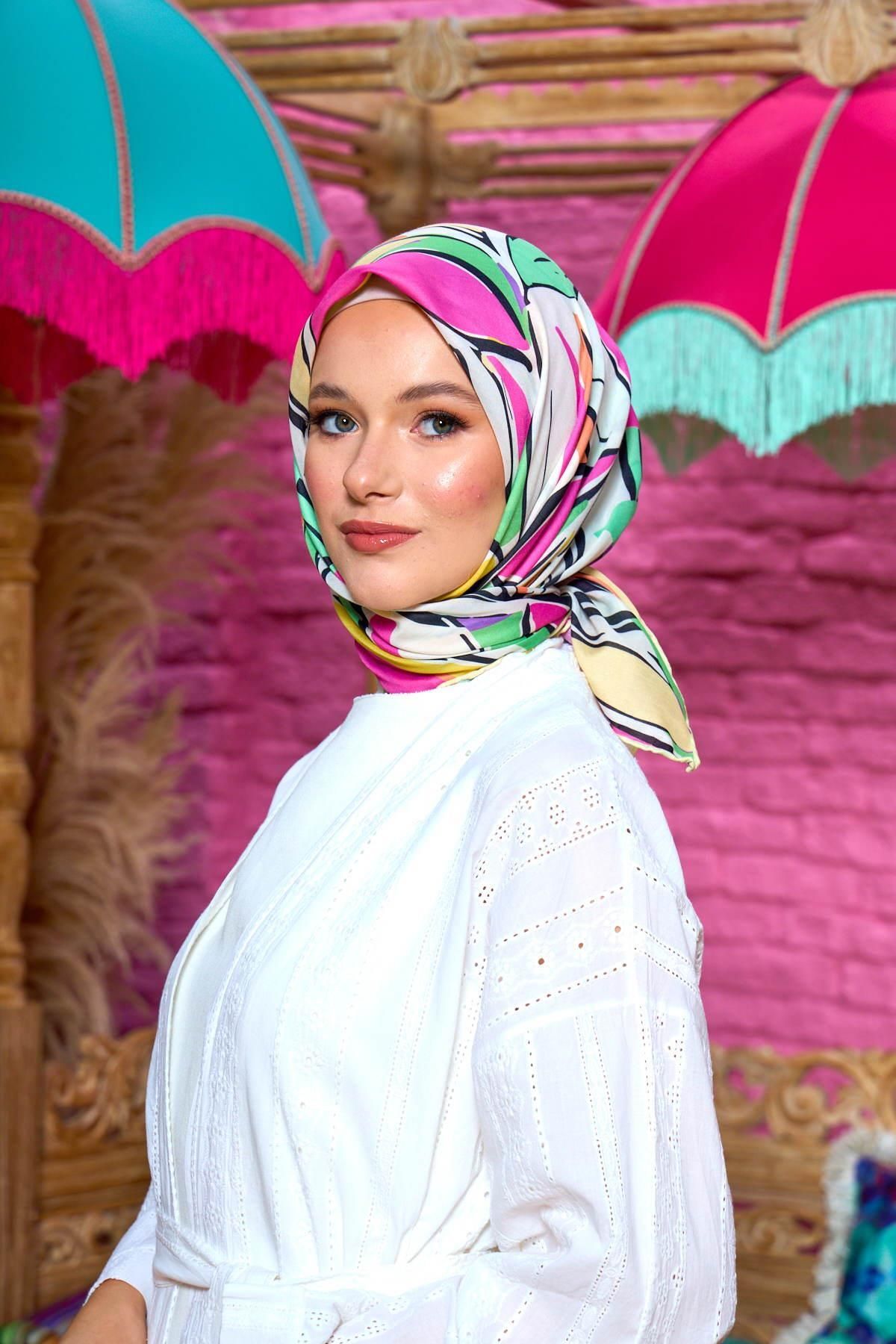 İpekhan-Marrakech Koleksiyon Soft Eşarp Yeşil Pembe 1199-01 2