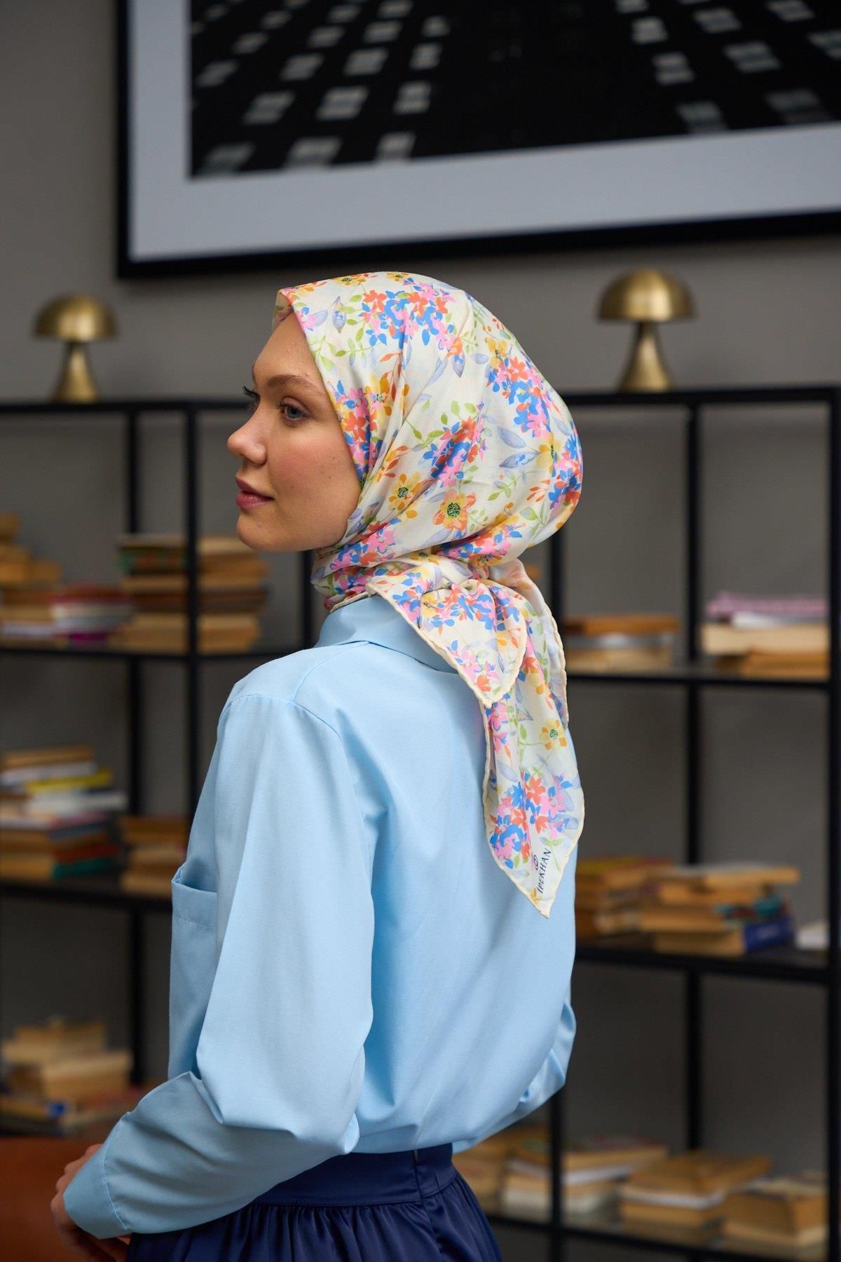 İpekhan-Μπεζ Sky Blue Harmony Collection Μαλακό κασκόλ - 1177-11 3
