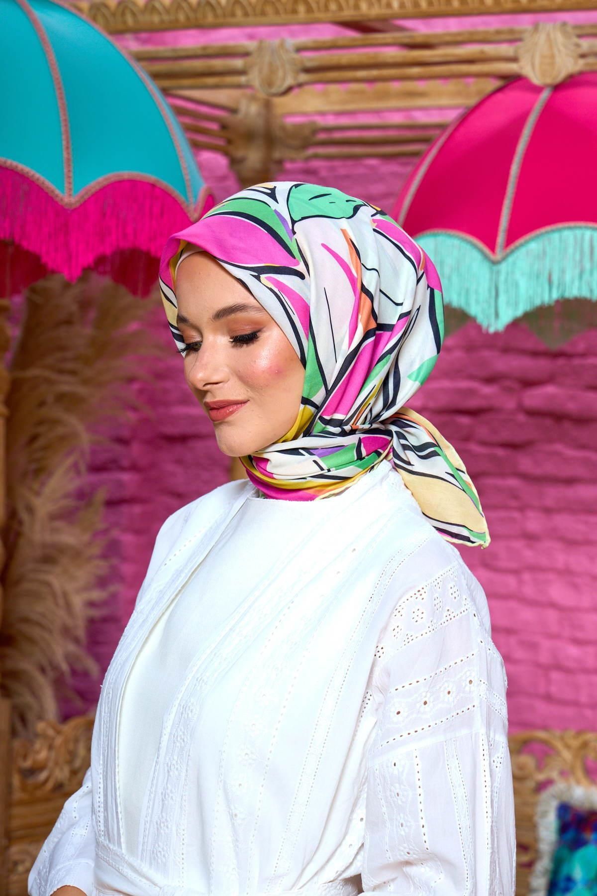 İpekhan-Marrakech Koleksiyon Soft Eşarp Yeşil Pembe 1199-01 3
