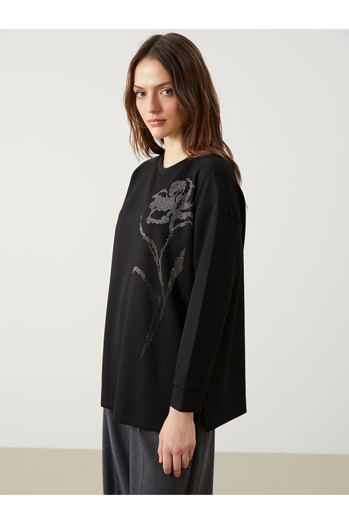 LC Waikiki Taşlı Oversize Kadın Sweatshirt Tunik
