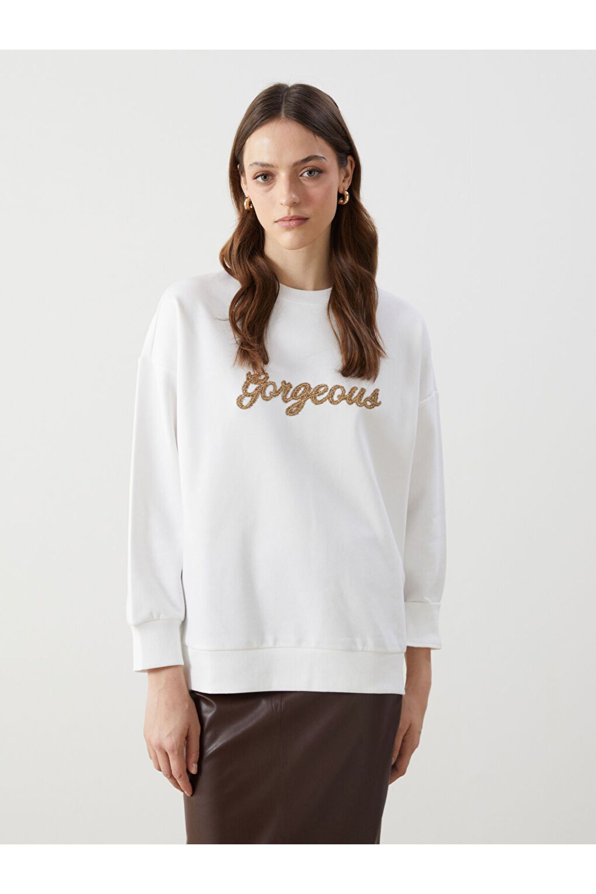 LC Waikiki Nakışlı Oversize Kadın Sweatshirt Tunik