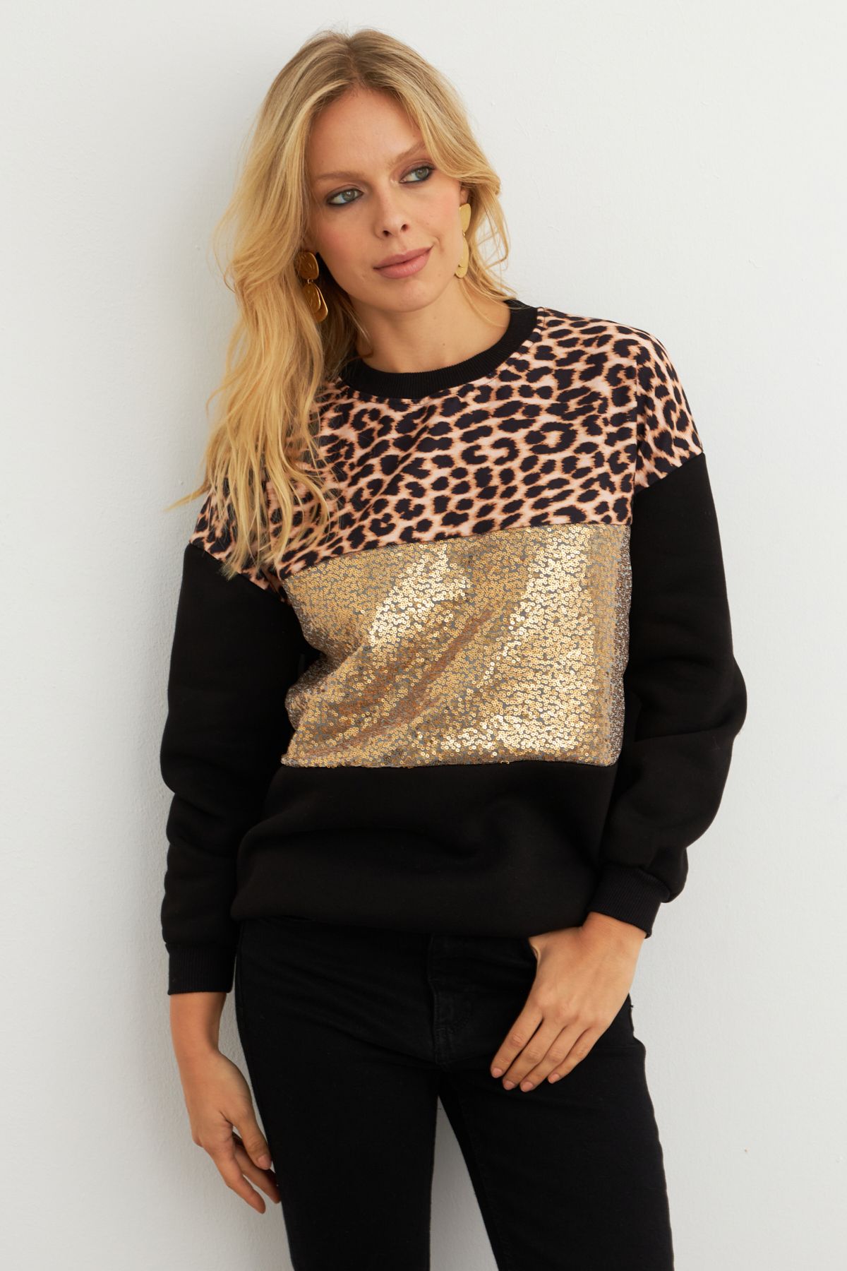 Cool & Modest-Hanorac pentru femei Black-Camel Block MST098 2