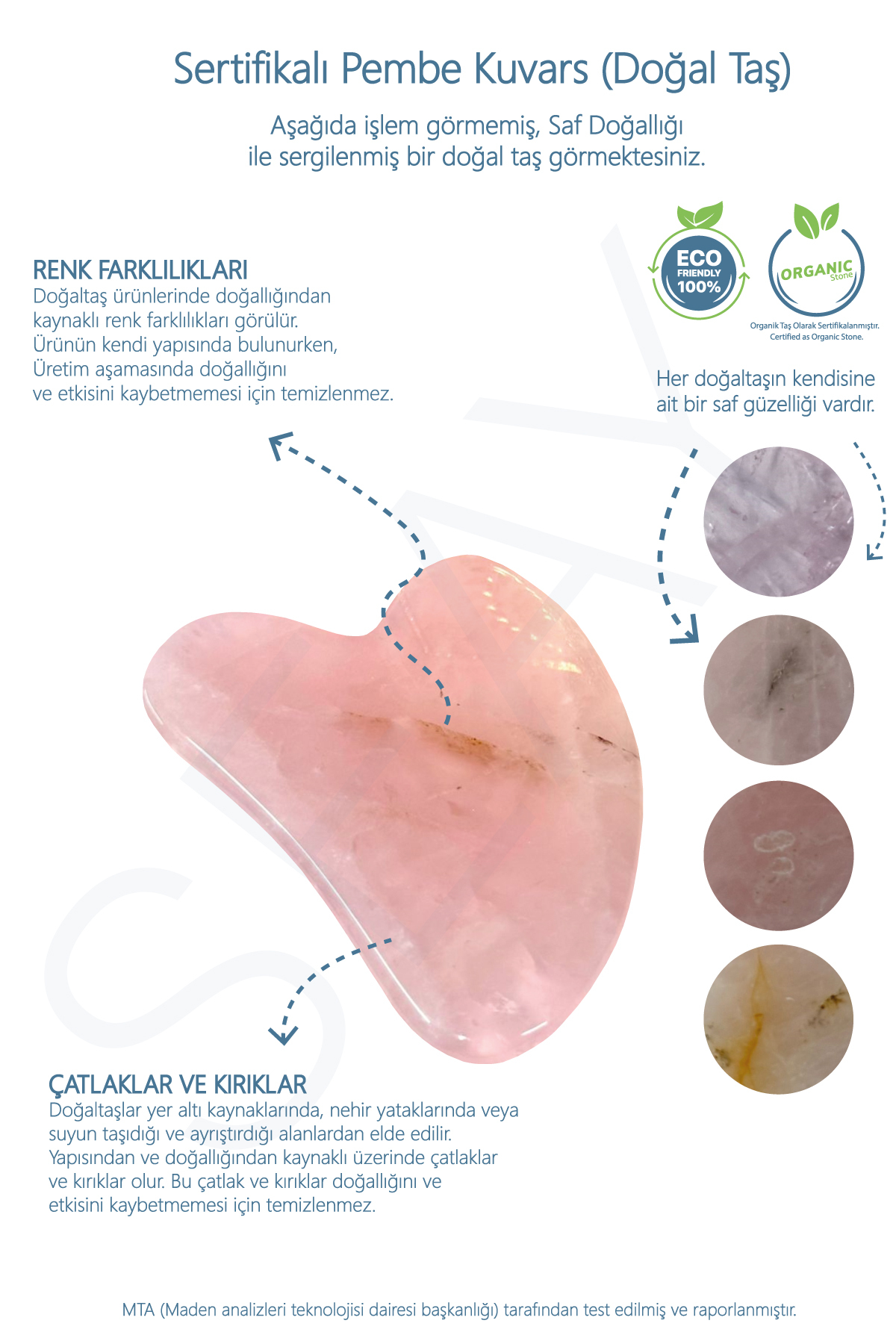 Pembe Kuvars Kalp Gua Sha Yüz Masaj Aleti Doğal Taş Keseli Sertifikalı — صورتی KSH721375 — تصویر 7 از 8
