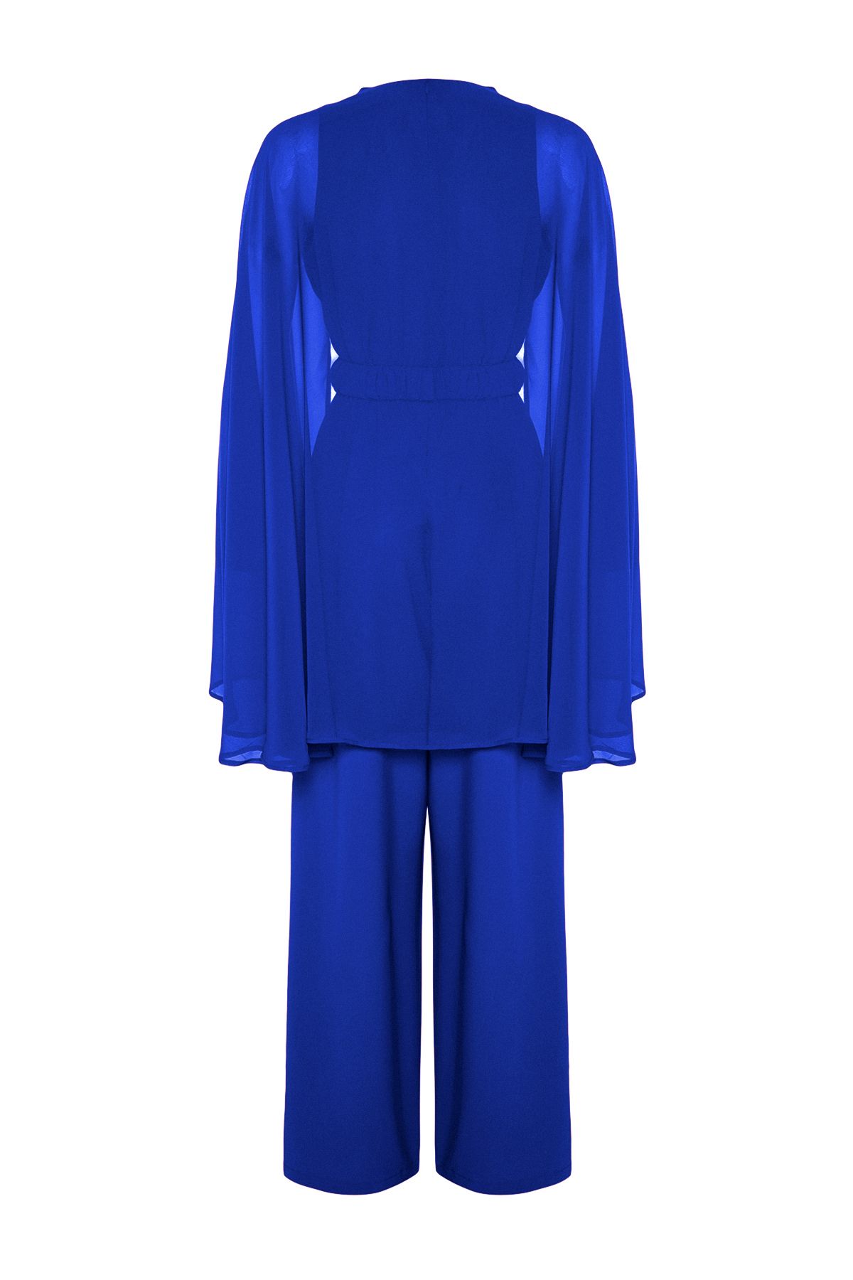 Trendyol Modest-Saks Blumen-Overall aus Chiffon mit Gürtel und Cape-Satin-Abendkleid TCTSS24DB00010 9