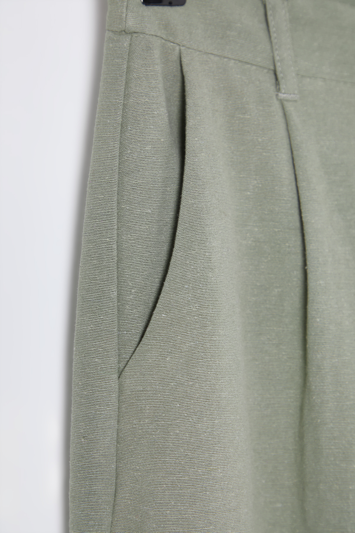 Trendyolmilla  Haki Keten Görünümlü Wide Leg/Geniş Paça Dokuma Pantolon TWOSS25PL00018 - Görsel 7