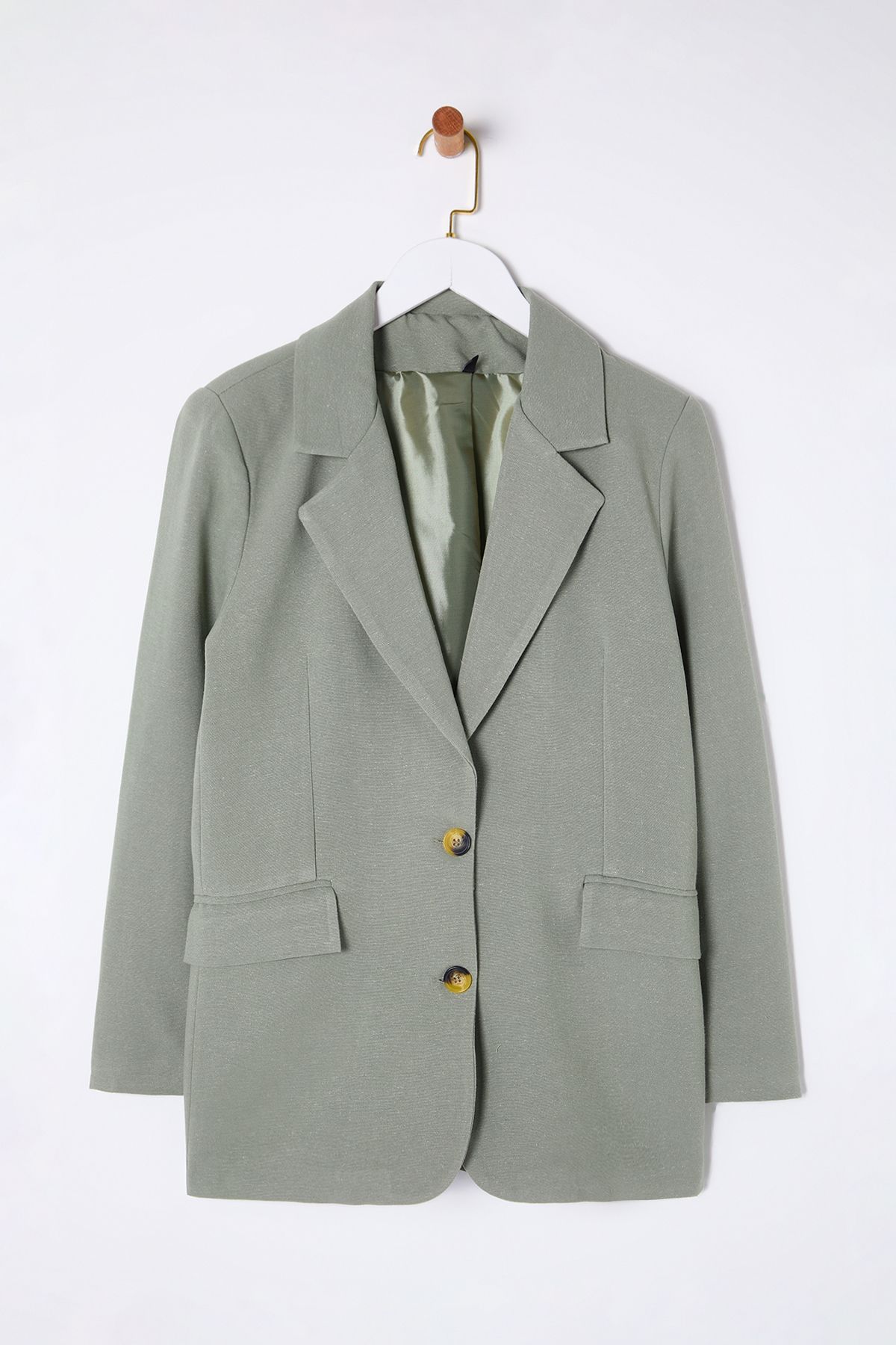 Trendyol Collection-Khaki plátěný vzhled Regular Fit Lining Woven Blazer Jacket TWOSS25BC00004 6