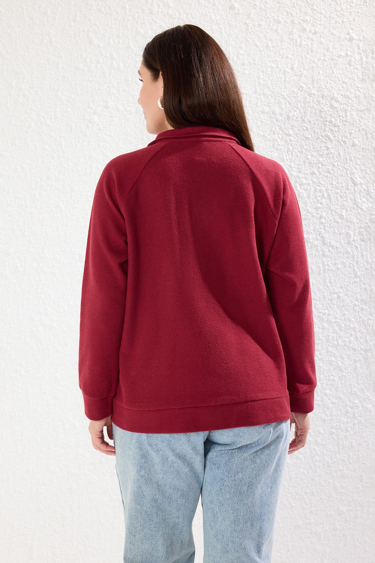 Trendyol Curve-Vínová oversize/široký střih Thessaloniki Polo Neck Pletená mikina větší velikosti Tbbaw25Ao00043 5