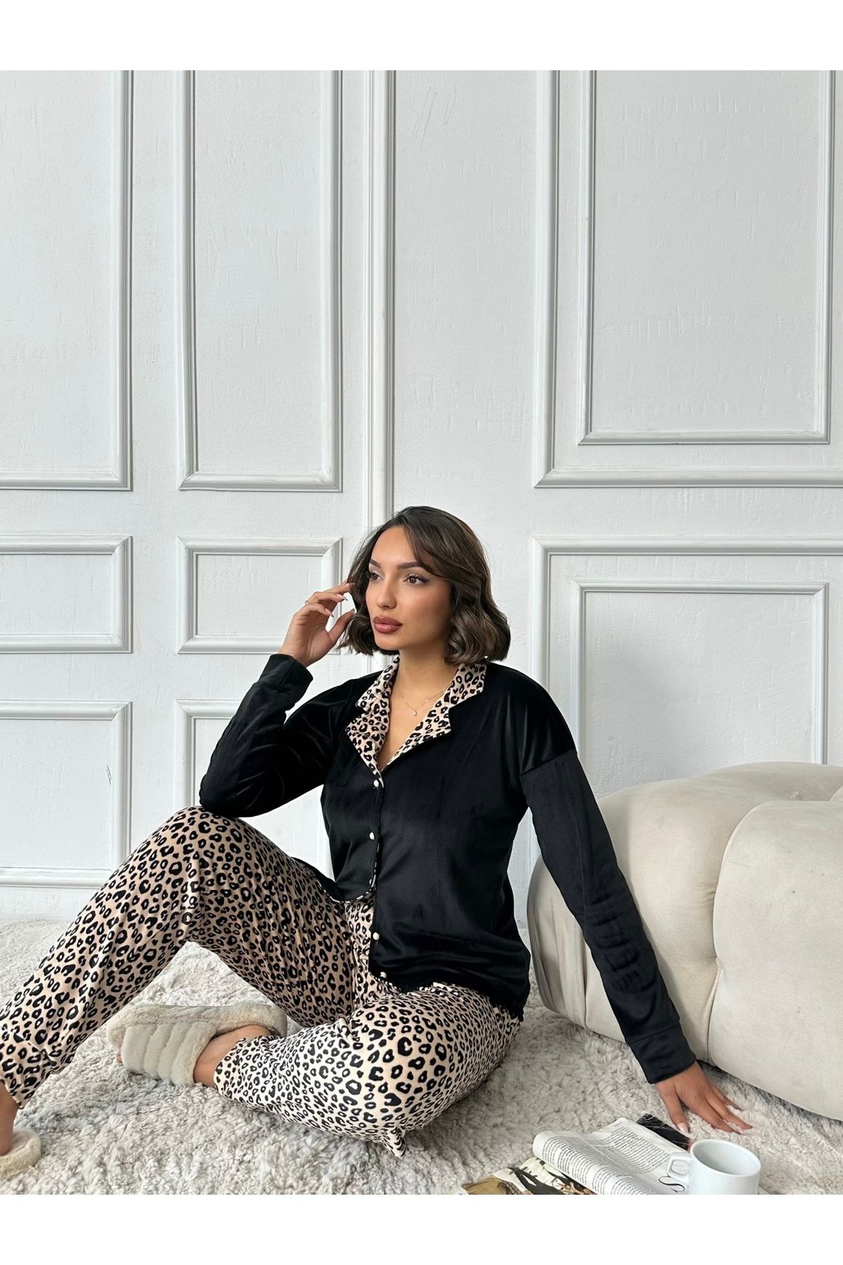 Miss Prova-Leopard Pattern Velvet Pajamas Set Misspt7109 3