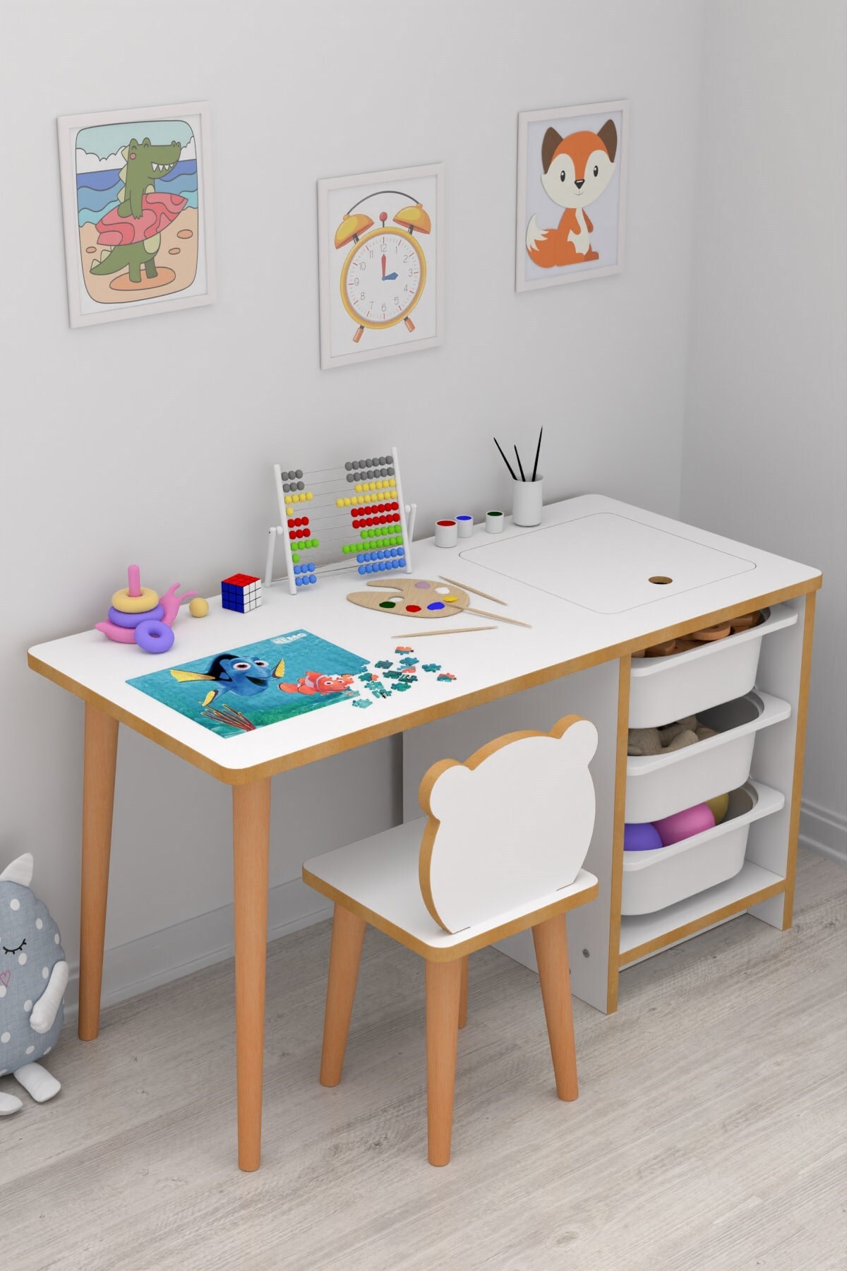 Pratico Soho - Çocuk Çalışma Masası Oyun Ve Etkinlik Masası Beyaz Sepetli fotoğrafı 2 (önizleme)