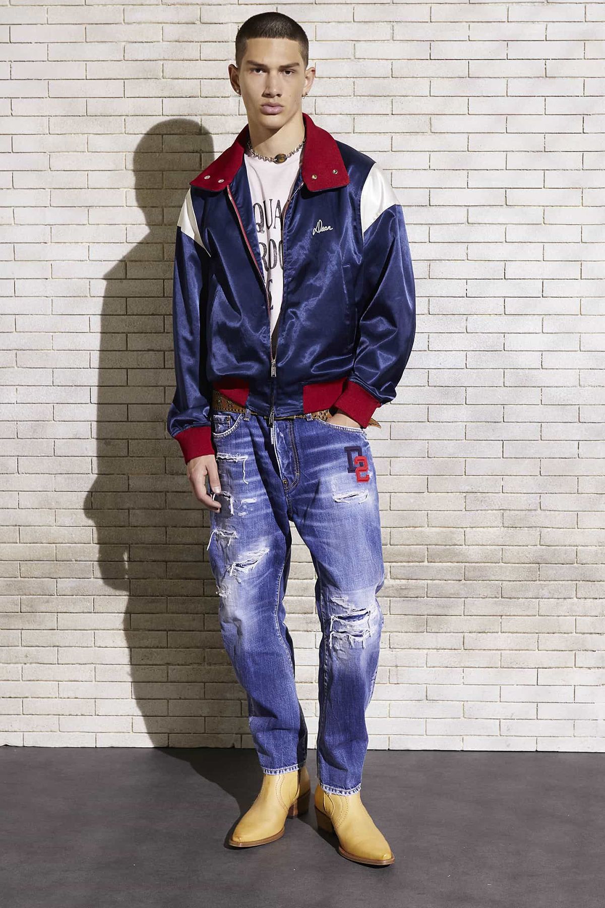 100% پنبه با تناسب معمولی پای لوله کمر شلوار جین مردانه JEANS S74LB1435 S DSquared2
