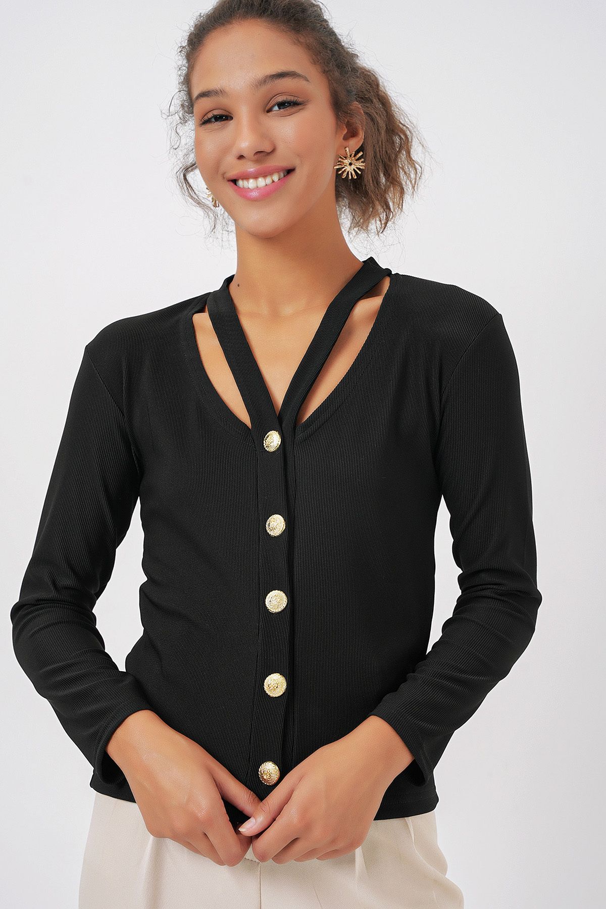 Bigdart-924 Buttoned Basic Knitwear Cardigan - Black 4