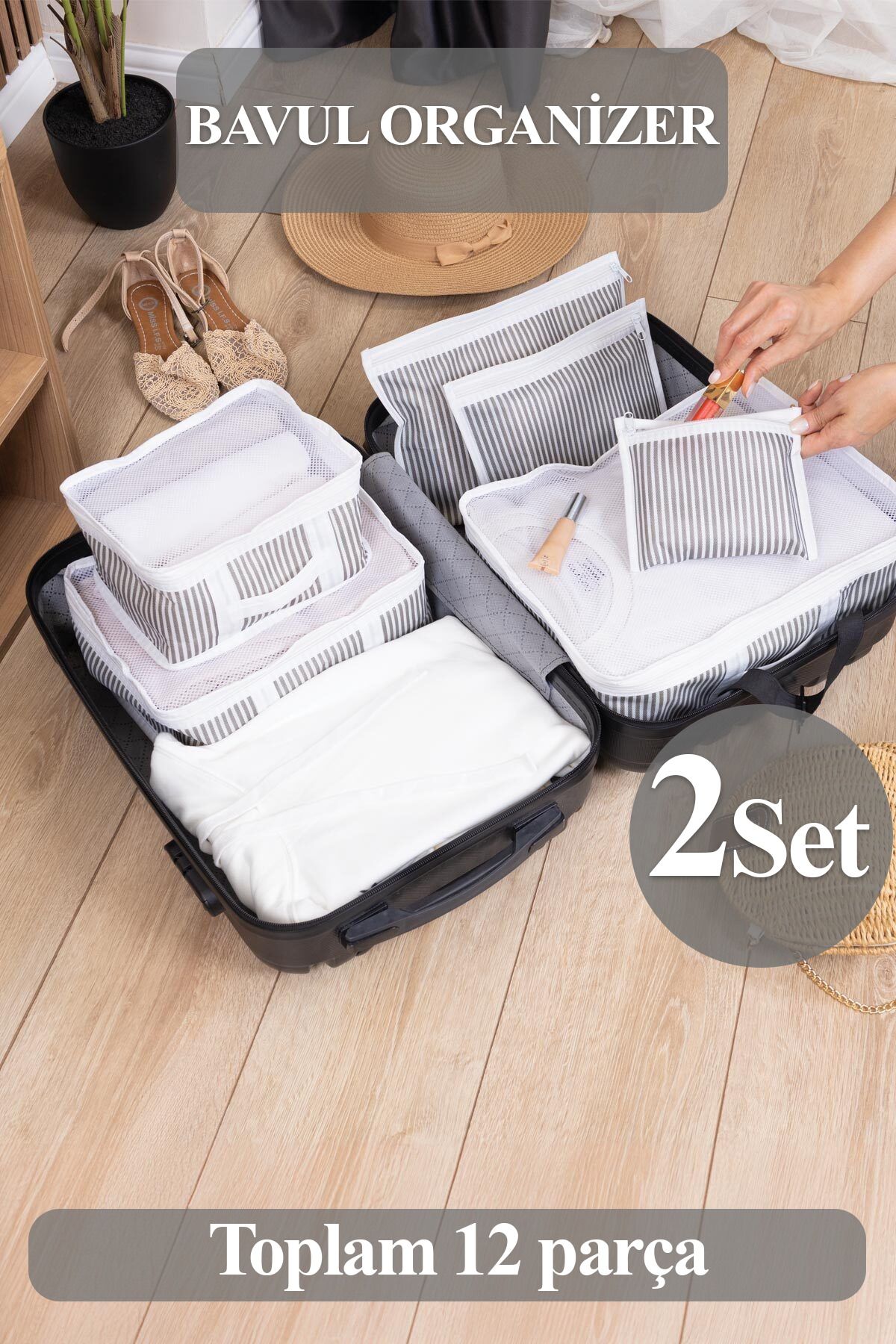 Pazar Kapısı 12'li Bavul Organizer Seyahat Çantası Valiz Düzenleyici Set