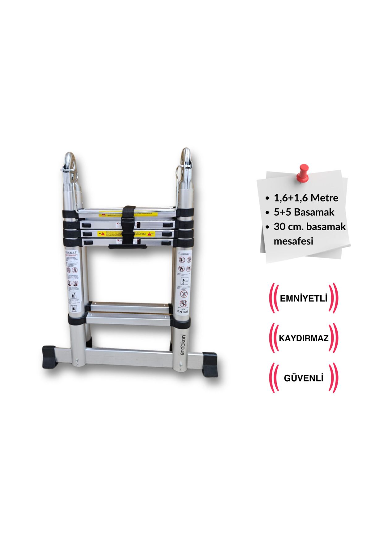 Endokon 160 160 Cm. - 5 5 Basamaklı Teleskopik Merdiven - A Tipi Uzayan Merdiven