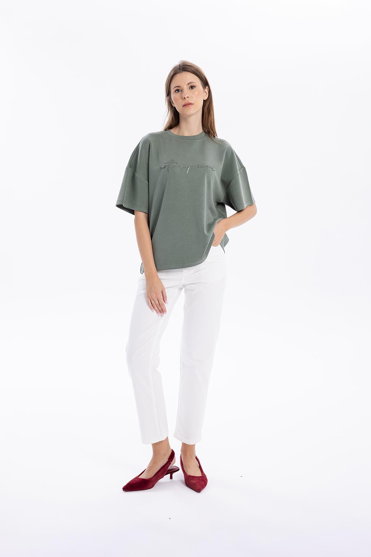 GMG FIRENZE-Crew Neck Oversize Emboss Printed Women's T-Shirt 6