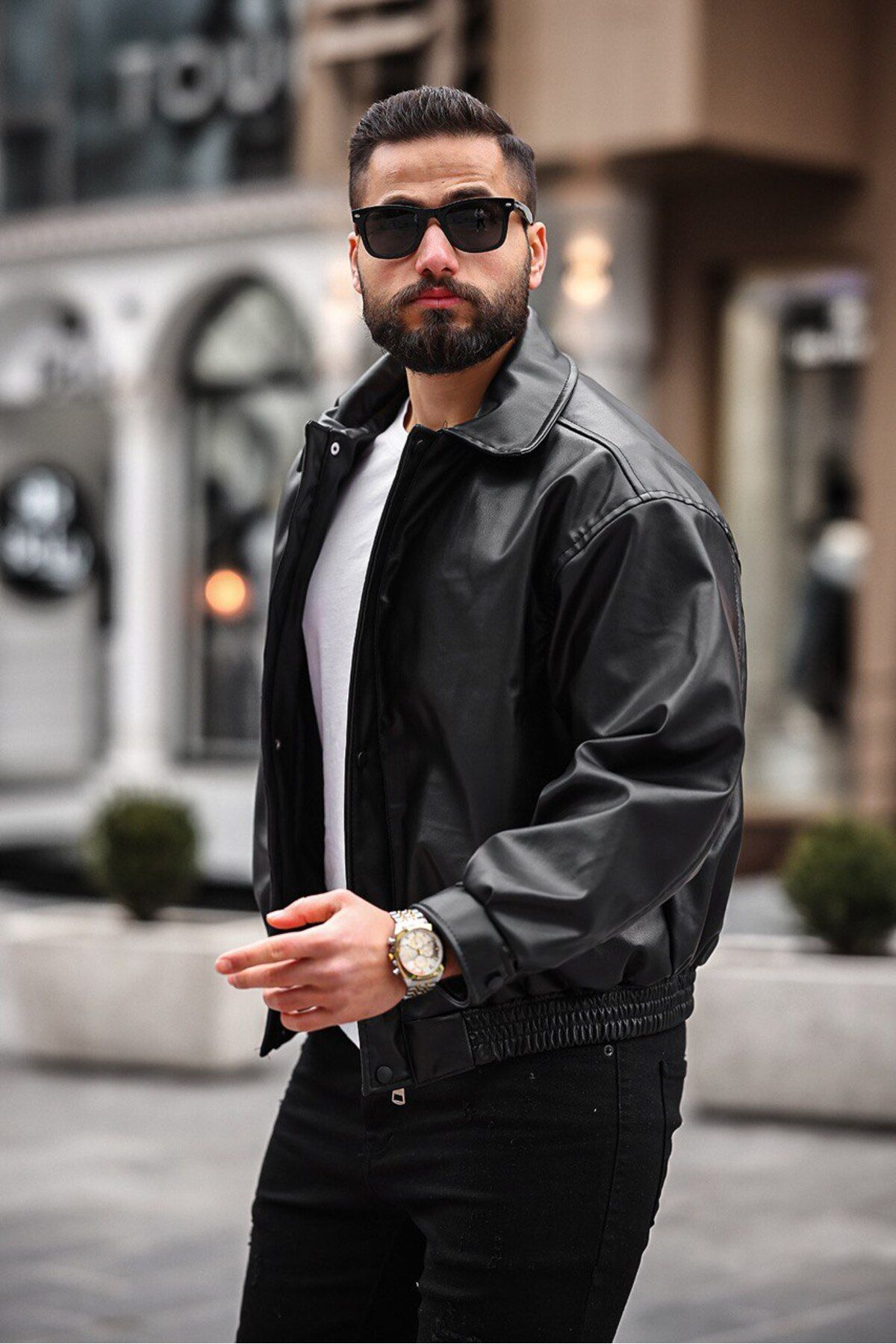 BASEL.CO-New Season Vintage Oversize Loose Fit Leather Jacket 5