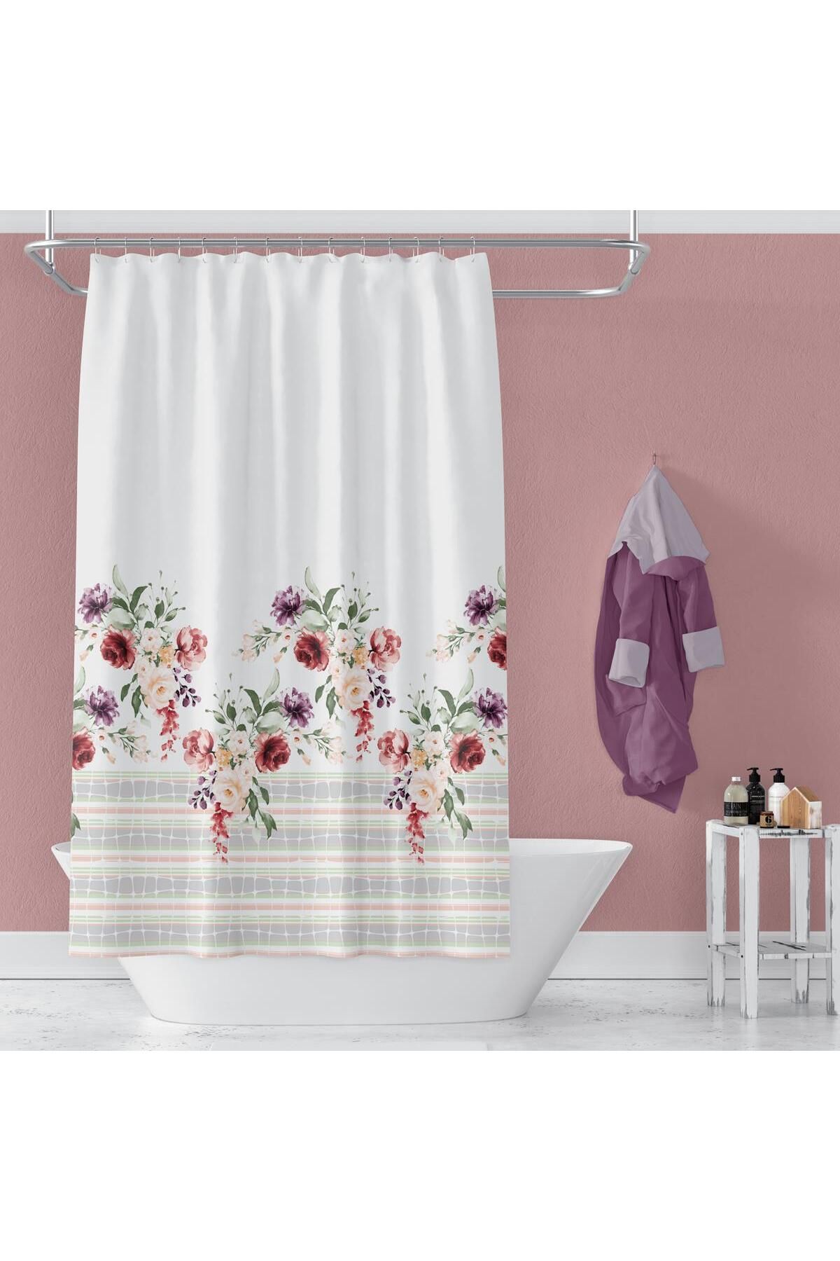 Zethome Banyo Perdesi 1x100x200 Tek Kanat Duş Perdesi Halka Hediyeli 11237