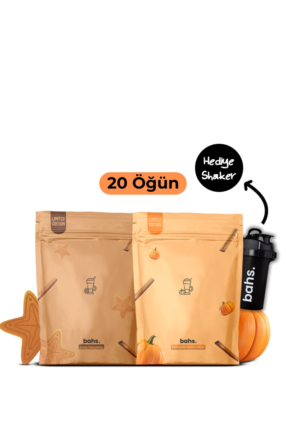 Bahs Öğün Tozu (20 öğün) | 1 Chai Tea Latte 1 Pumpkin Spice Latte | x1 Shaker HEDİYE