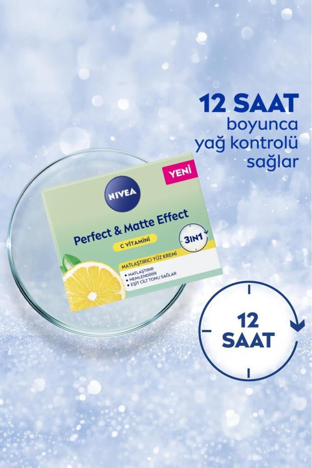 NIVEA Perfect&matte Matlaştırıcı Gündüz Yüz Bakım Kremi 50ml, C Vitamini, Eşit Cilt Tonu, Nemlendirici-3