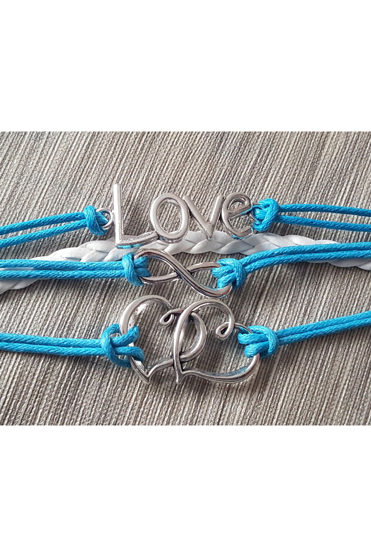 morlalem m-Women's White Leather and Blue Waxed Cotton Bracelet with Chain, Heart Love and Endless Love Theme 4