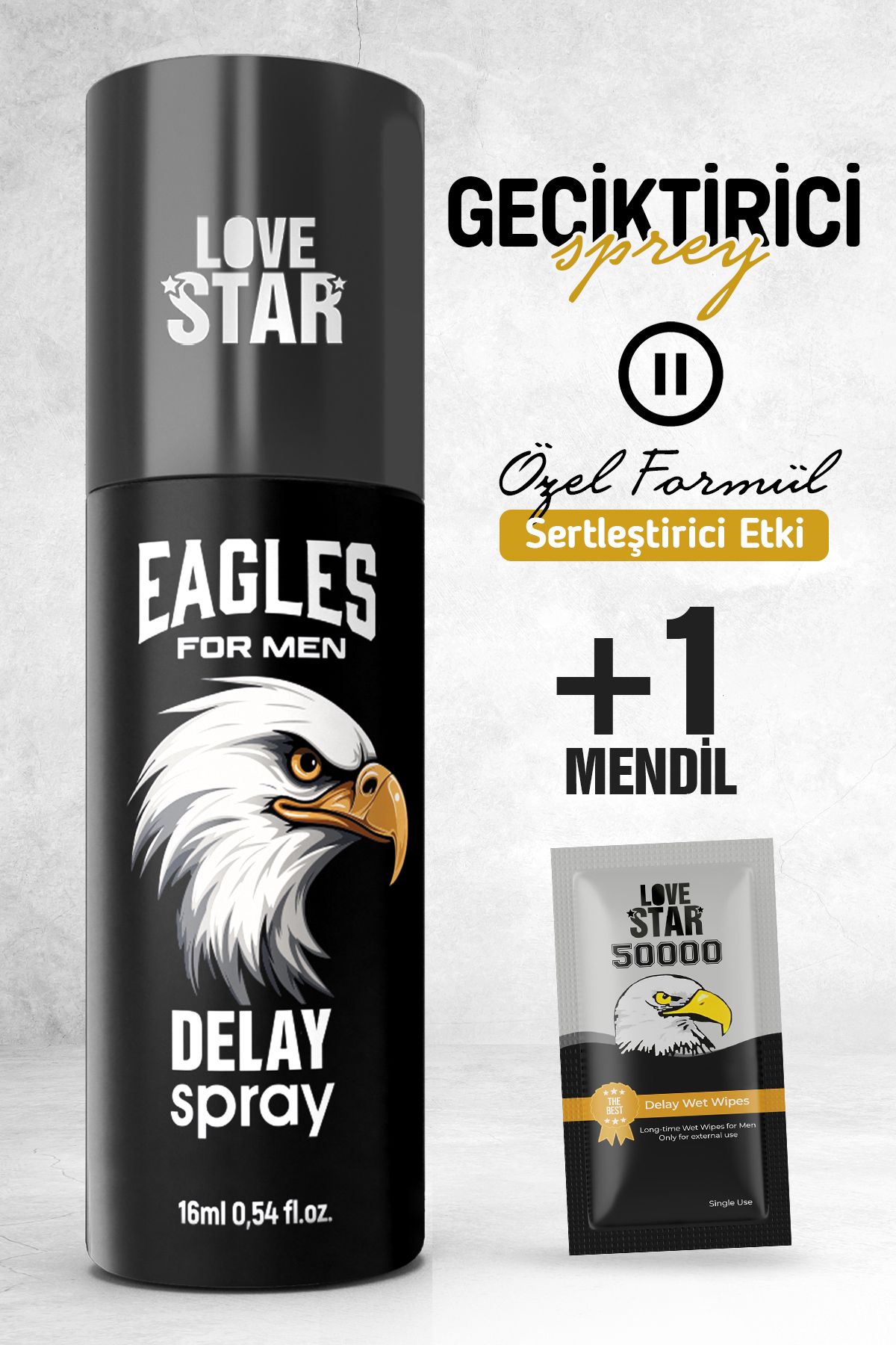 Love Star 16ml Geciktirmeye Yardımcı Uzun Deneyim Spreyi ve 1 Adet Tek Kullanımlık Mendil Geciktiricili Set