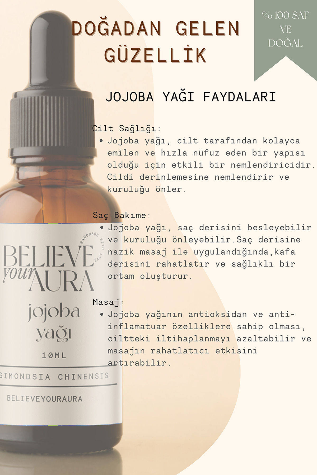Jojoba Yağı - %100 Saf ve Doğal Cilt ve Saç Bakım Yağı - Jojoba Oil - 10 ml — ATYJJB — تصویر 2 از 6