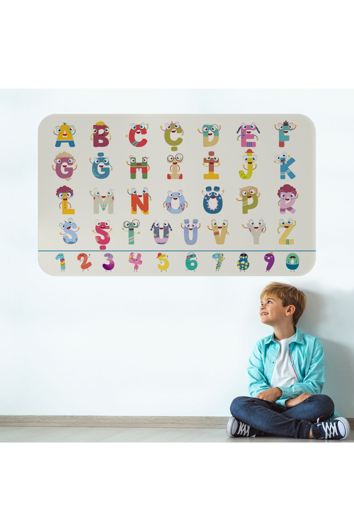 PAMUK'S DESİGN Eğitici Sevimli Türkçe Alfabe ve Sayı Eğitim Stickerı, Çocuk Odası, Anaokulu Duvar Stickerı-3896