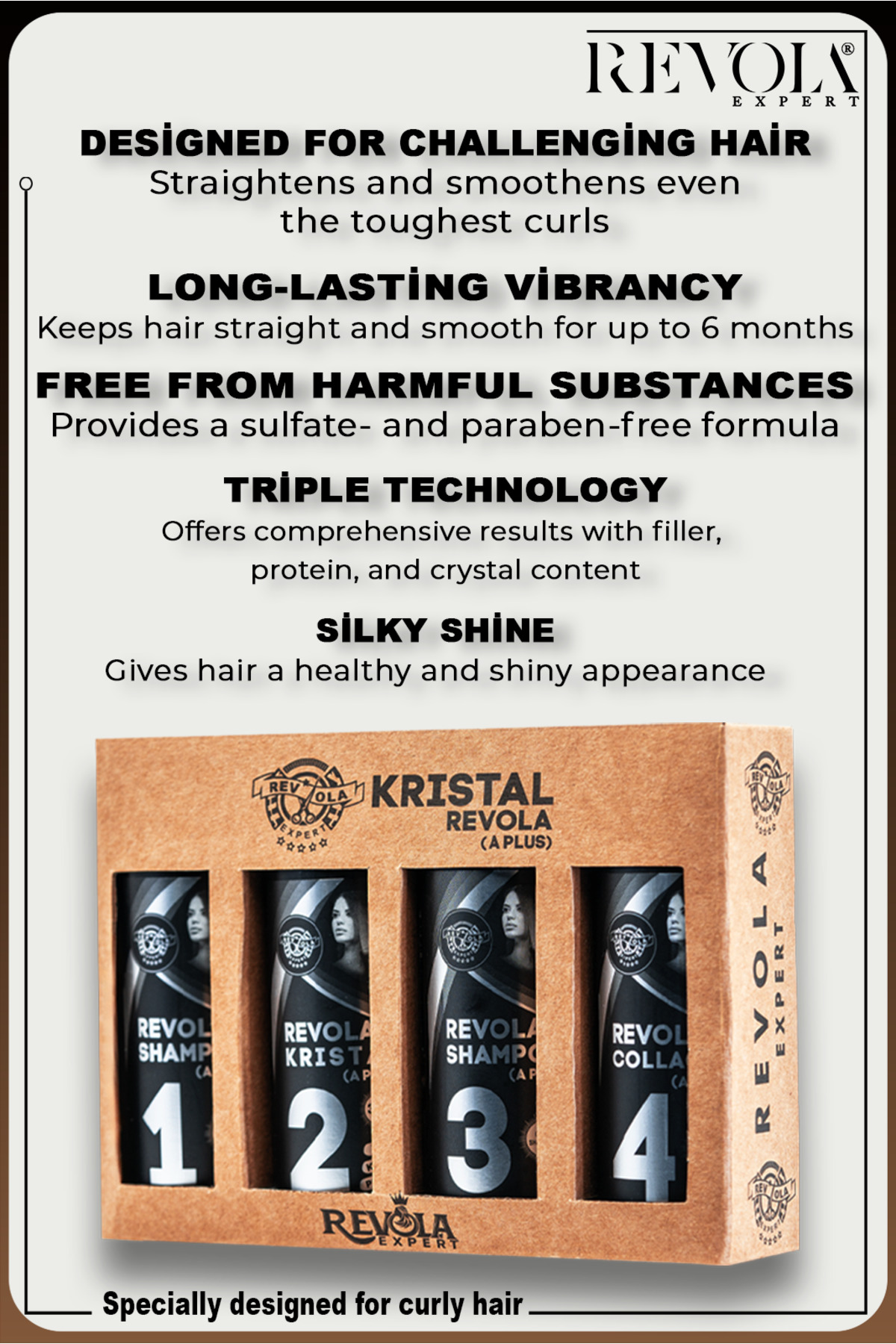 Kristal A Plus Brezilya Fönü - Keratin Protein Botox Kıvırcık Saç Düzleştirici 4 lü Bakım Seti 100ml — Kristal100ml — تصویر 4 از 5